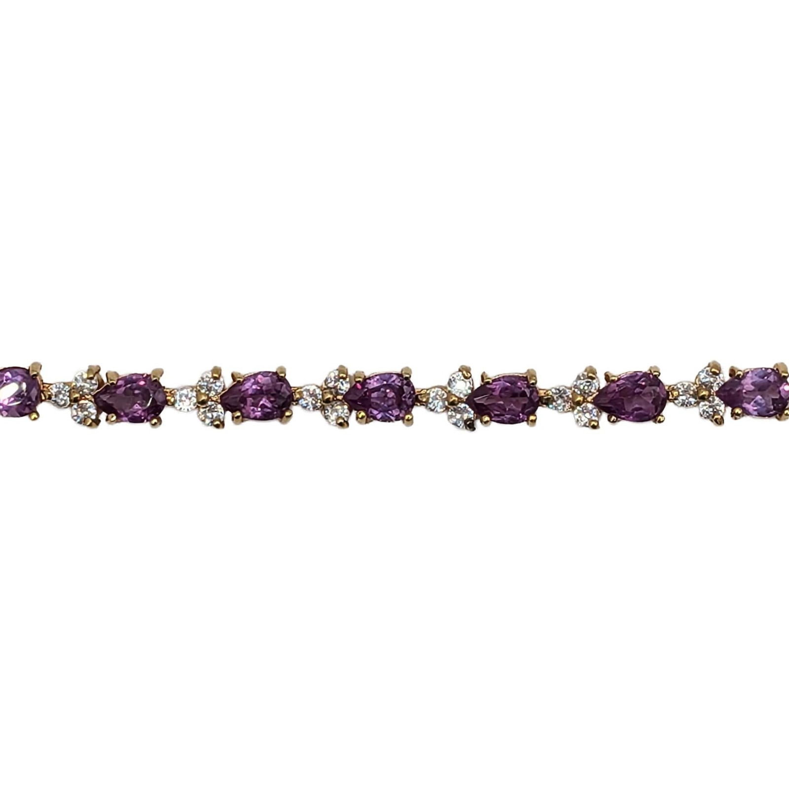 Signed Gold Over Sterling Silver Purple Sapphire CZ Tennis Bracelet: Signed Gold Over Sterling Silver, Purple Sapphire (tests), CZ Tennis Bracelet. 8in Length. Signed DBJ 925 Thai