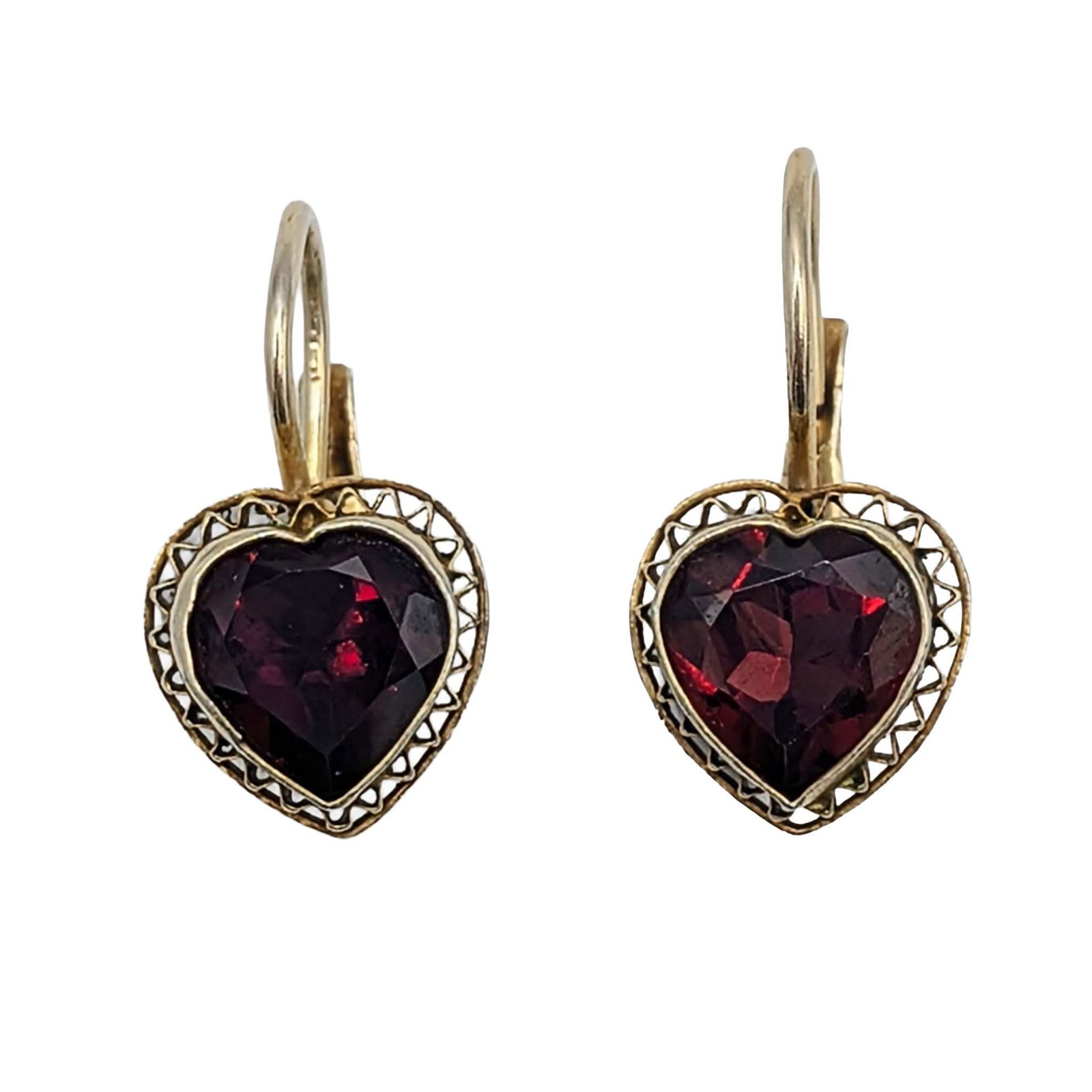 Gold Over Sterling Silver Garnet Clip Back Heart Drop Earrings: Gold Over Sterling Silver, Garnet Clip Back Heart Drop Earrings. Signed 925 3-T. 2.9g