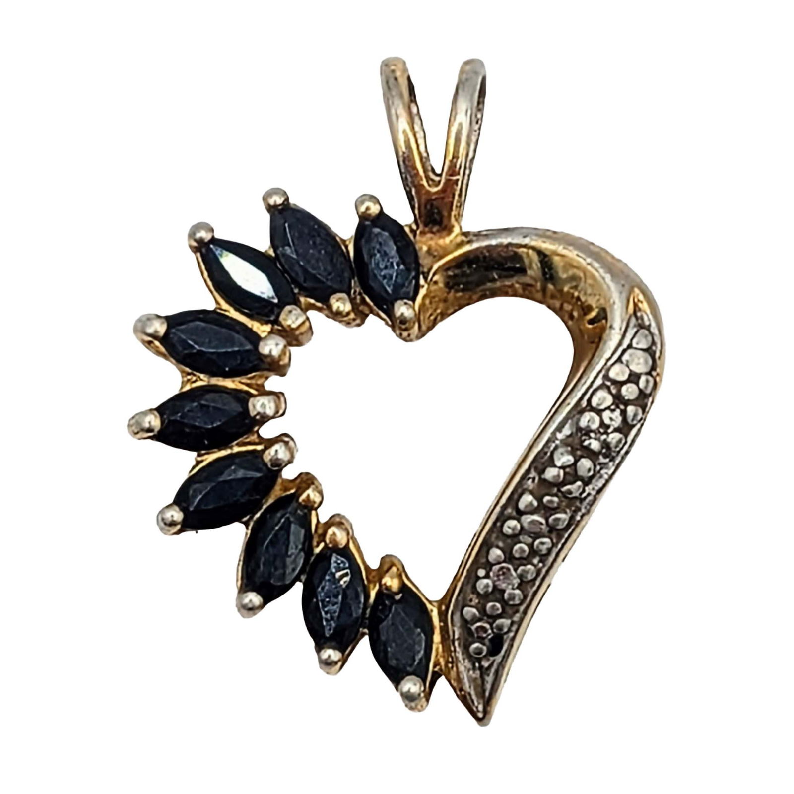 Ross Simons Gold Over Sterling Silver Diamond Sapphire Heart Pendant: Ross Simons Gold Over Sterling Silver, Diamond, Sapphire Heart Pendant. Signed R 925 China. 2.7g