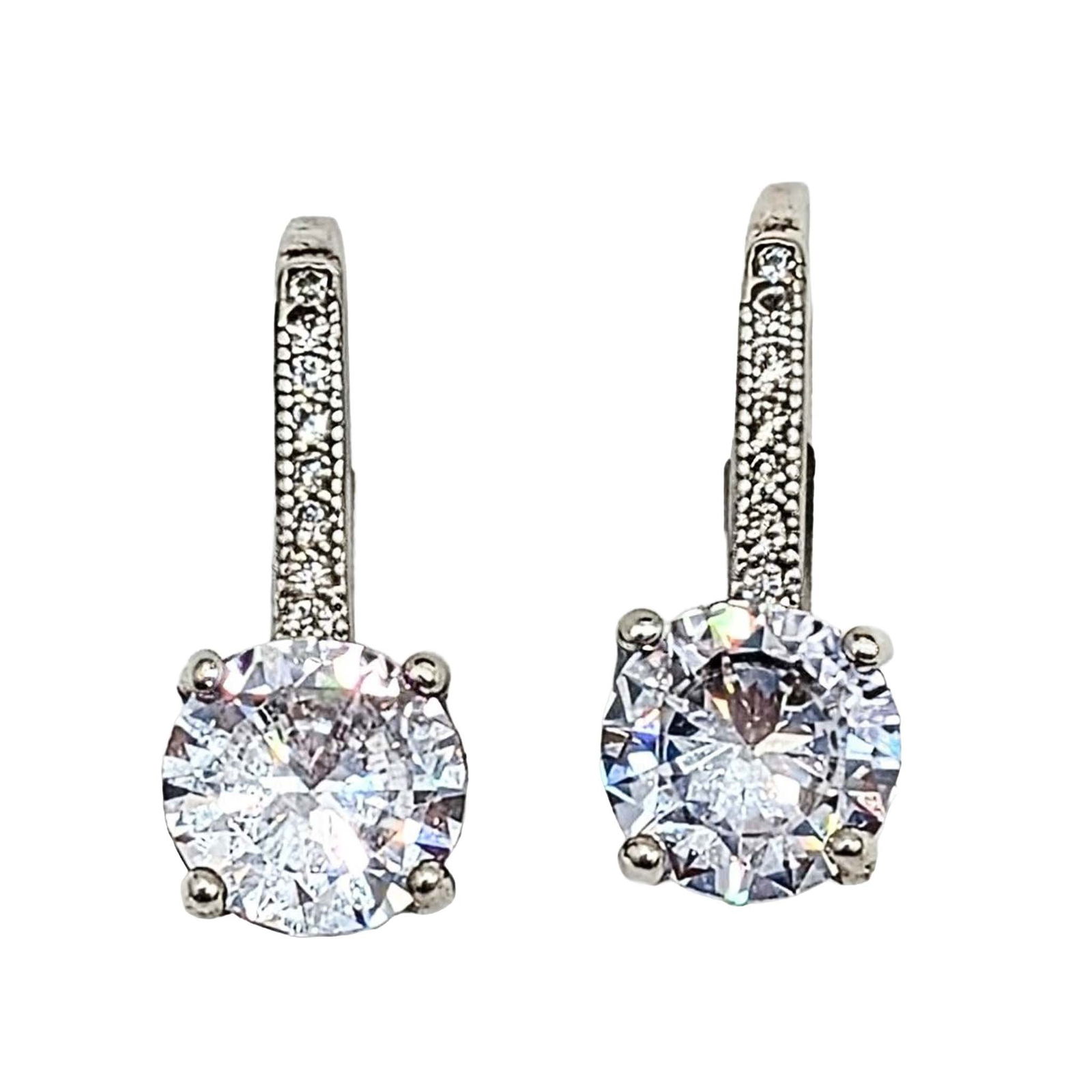 Sterling Silver CZ Clip Back Drop Earrings (1 of 3)