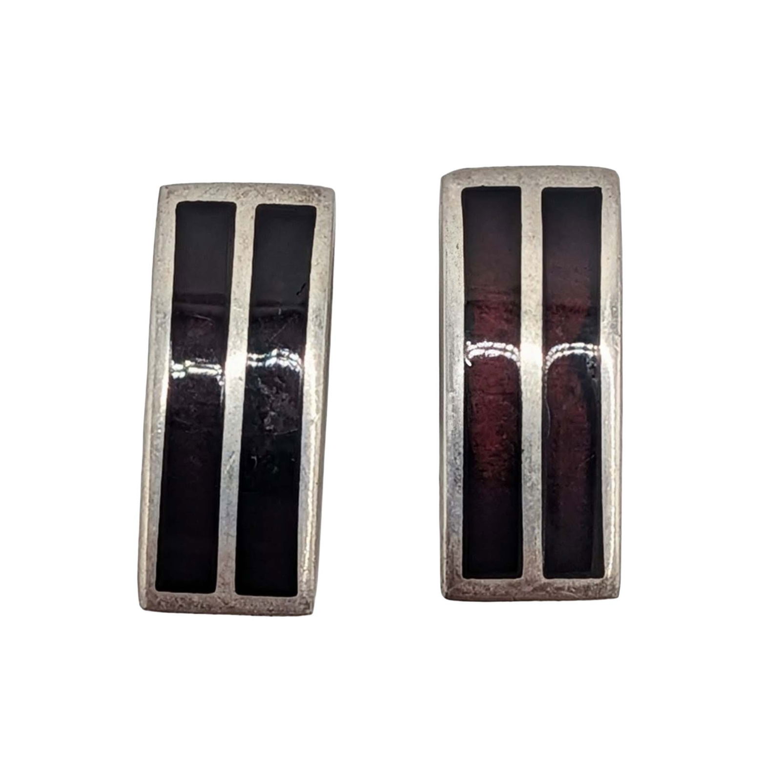 Polish Sterling Silver Amber Inlay Bar Stud Earrings: Polish Sterling Silver, Amber Inlay Two Strip Bar Stud Earrings. Signed 925. 4.9g