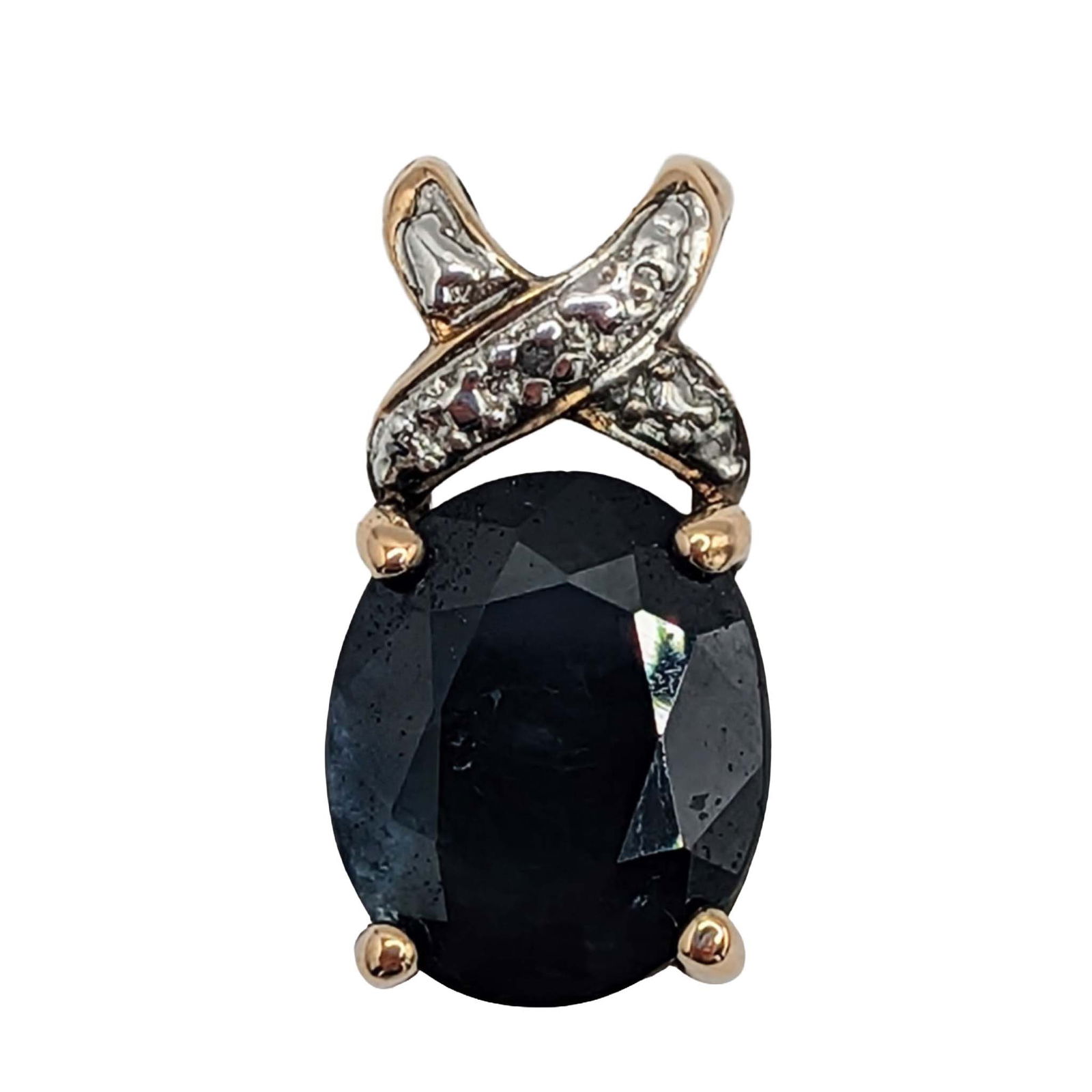 Ross Simons Gold Over Sterling Silver Diamond Sapphire Oval X Pendant: Ross Simons Gold Over Sterling Silver, Diamond, Sapphire Oval X Pendant. Signed R 925 China. 3.2g