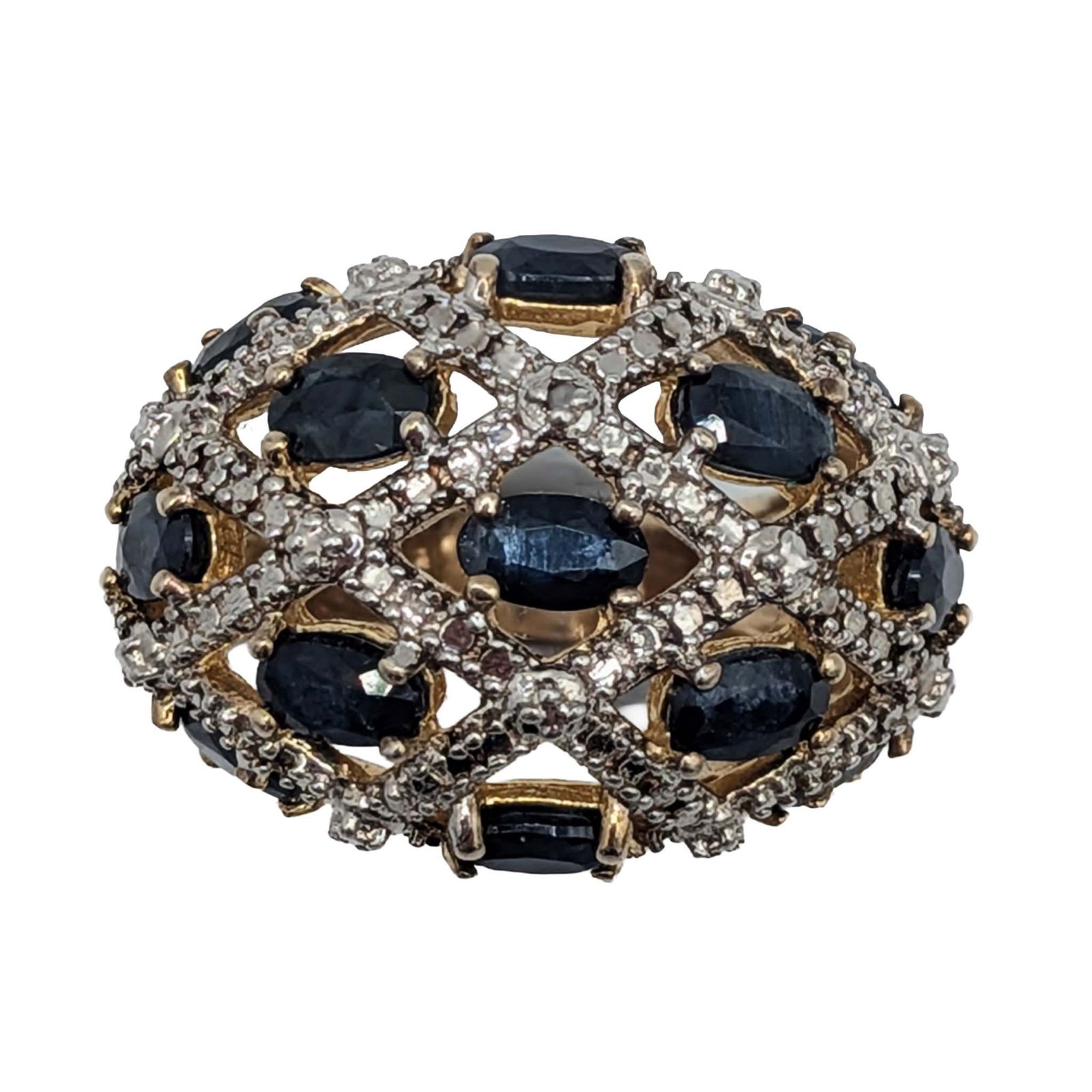 Ross Simons Gold Over Sterling Silver Diamond Sapphire Dome Band Ring: Ross Simons Gold Over Sterling Silver, Diamond, Sapphire Dome Band Ring. Size 7. Signed R 925 China. 7.7g