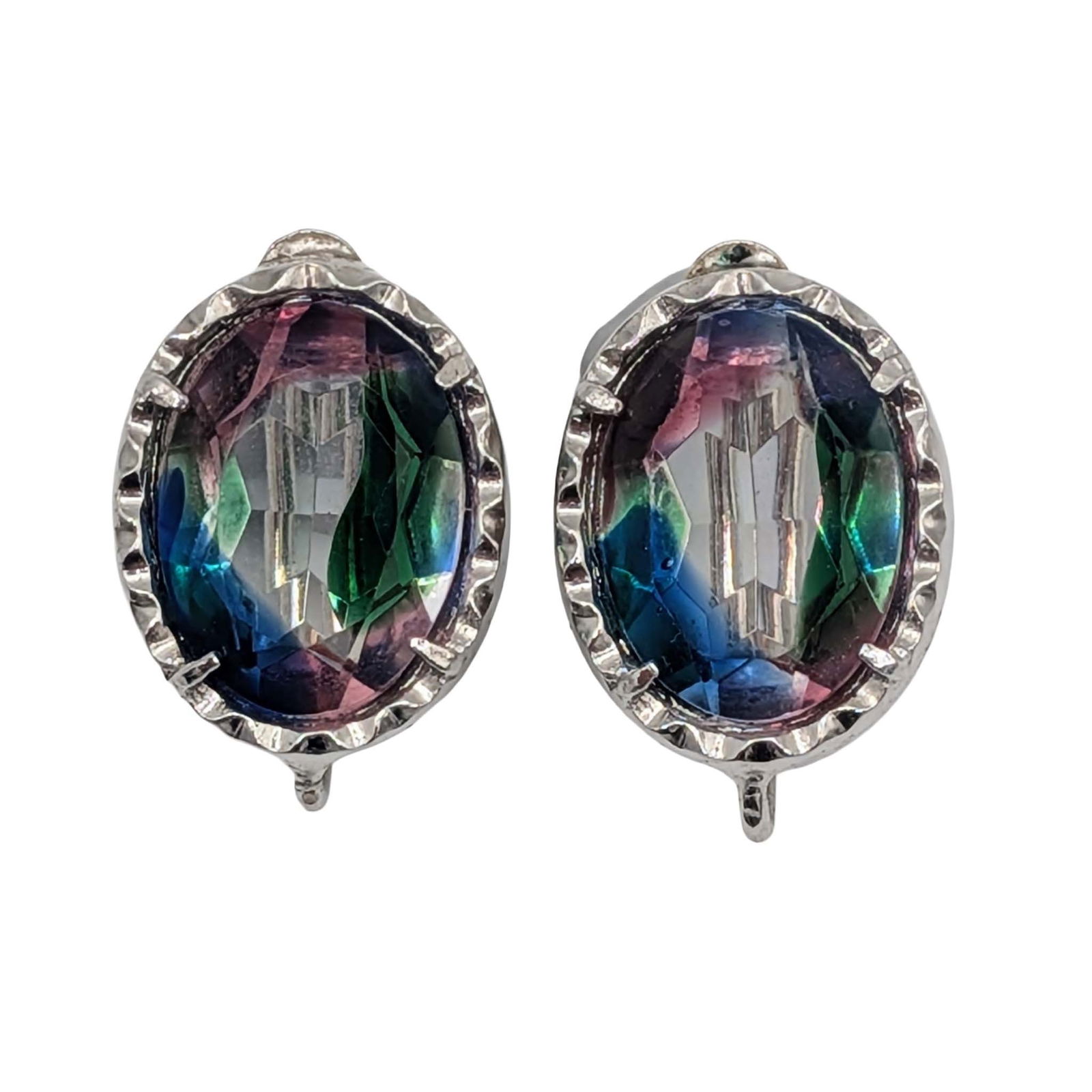 Vintage European Sterling Silver Tie Dye Rhinestone Screw Back Earrings: Vintage European Sterling Silver Tie Dye Rhinestone Screw Back Earrings. Signed 835. 7.7g