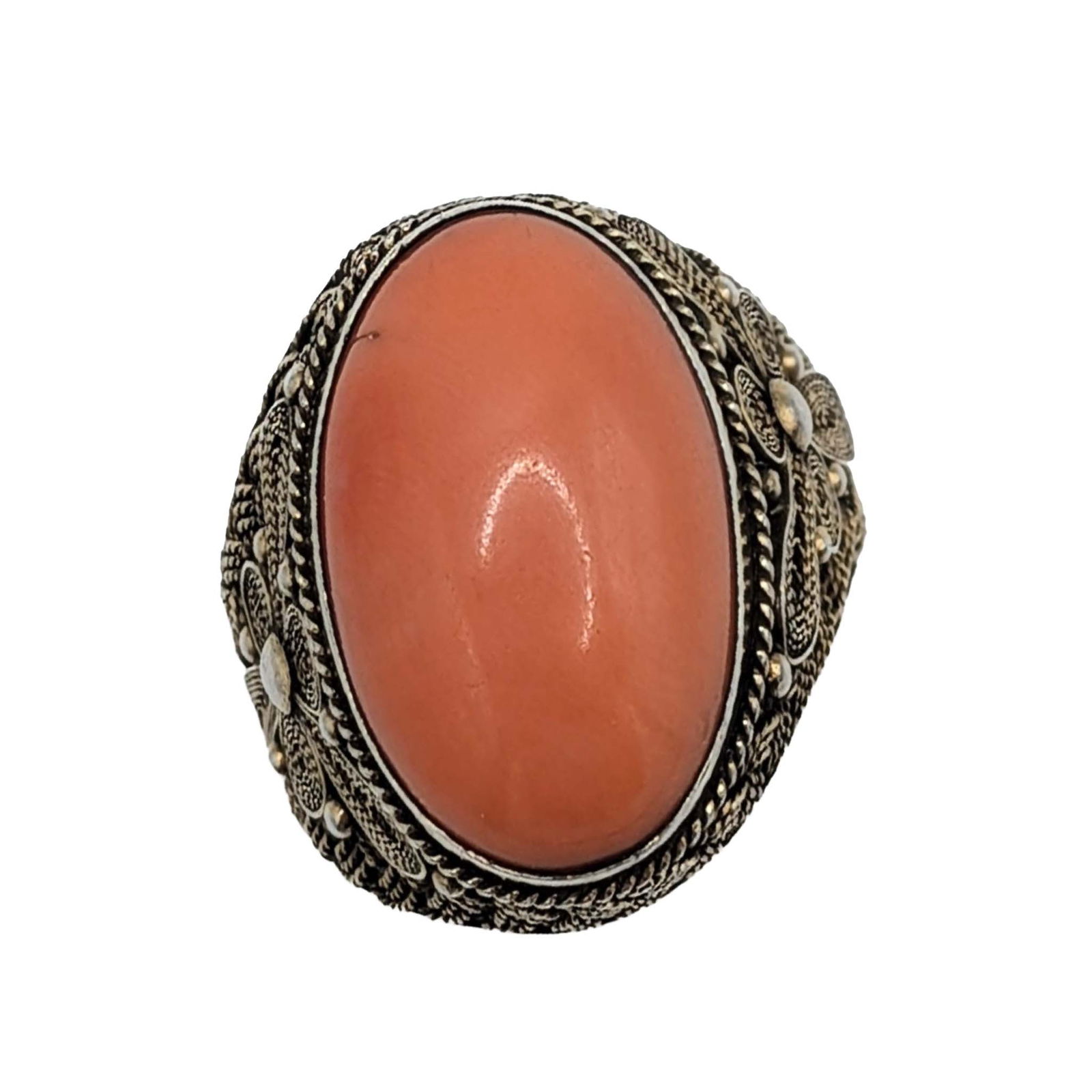 Vintage Gold Over Sterling Silver Coral Filigree Adjustable Ring: Vintage Gold Over Sterling Silver, Coral Filigree Adjustable Ring. Approx Size 7 (adjustable) Signed Silver. 6.7g