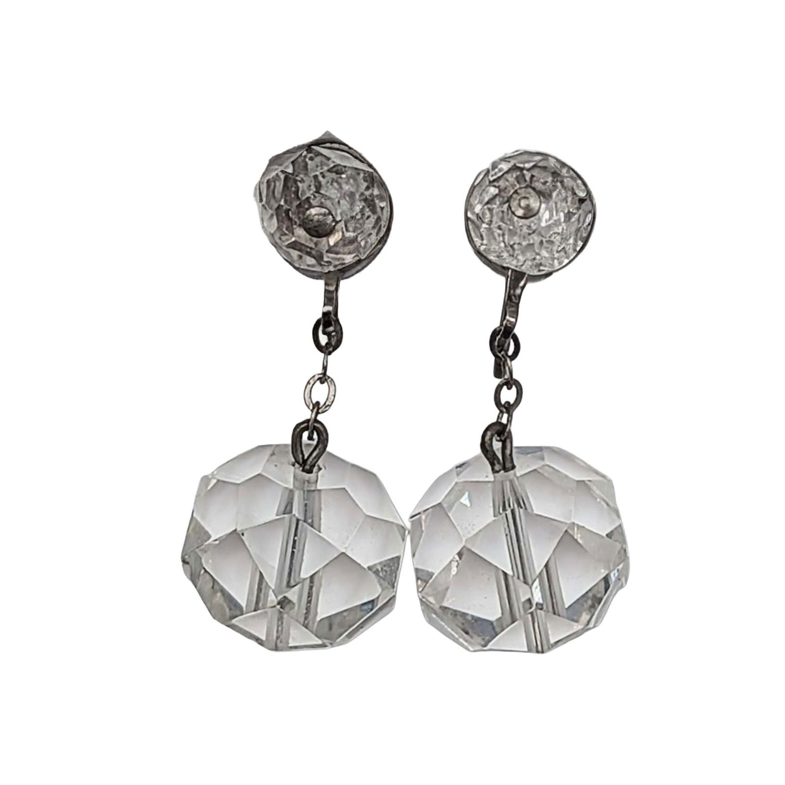 Vintage Sterling Silver Crystal Ball Drop Screw Back Earrings: Vintage Sterling Silver, Crystal Ball Drop Screw Back Earrings. Signed Sterling. 8.7g