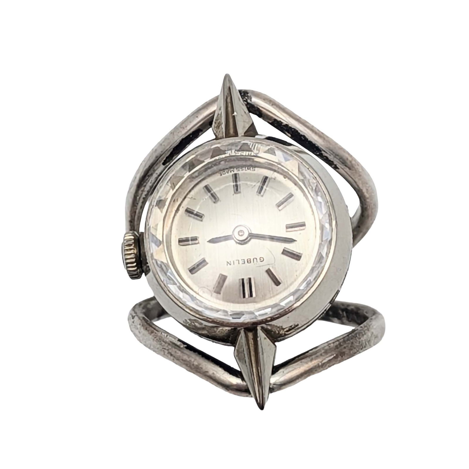 Vintage Gubelin Silver Tone Metal Watch Ring: Vintage Gubelin Silver Tone Metal Watch Ring. Size 8.5 Signed Gubelin Swiss Made. 12.9g