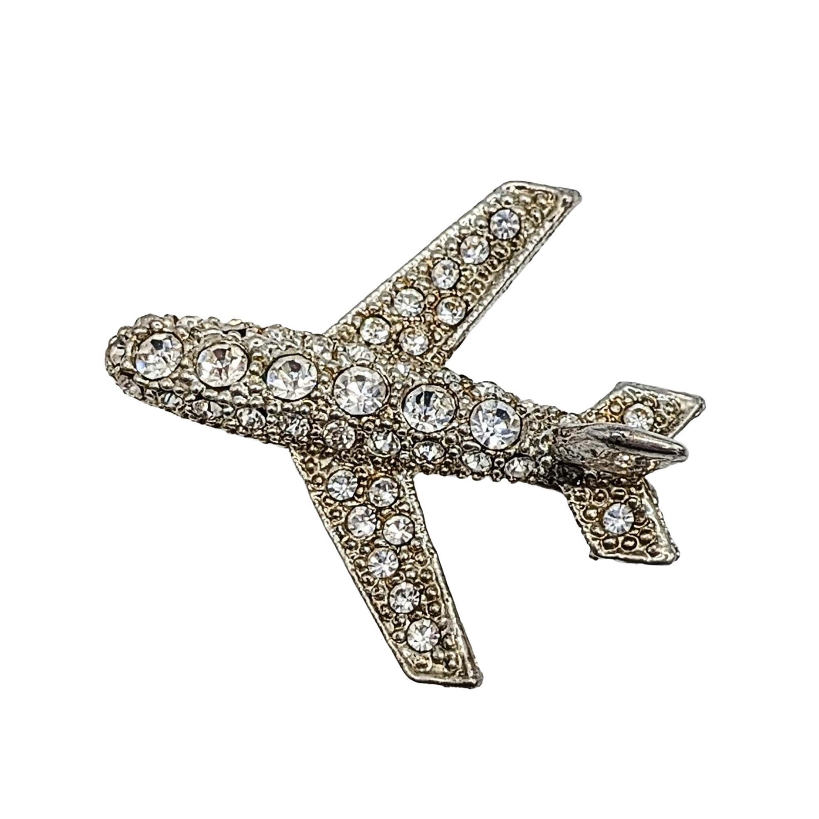 Silver Tone Metal Rhinestone Airplane Brooch (1 of 4)