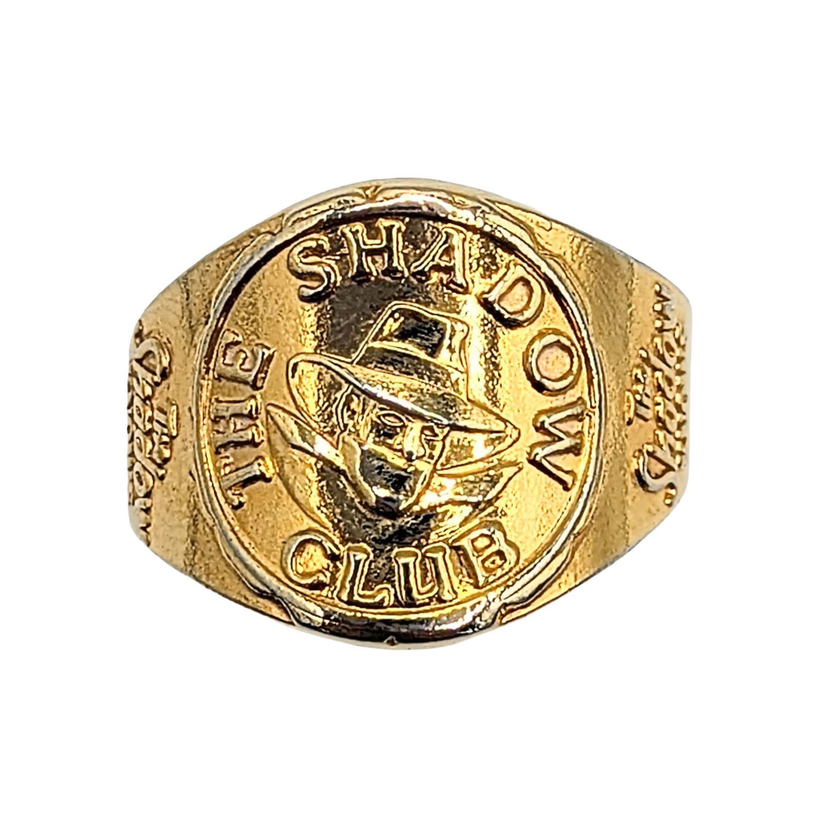 The Shadow Club Gold Tone Metal Adjustable Ring: The Shadow Club Gold Tone Metal Adjustable Collectors Ring. Approx Size 8 (adjustable) 4g