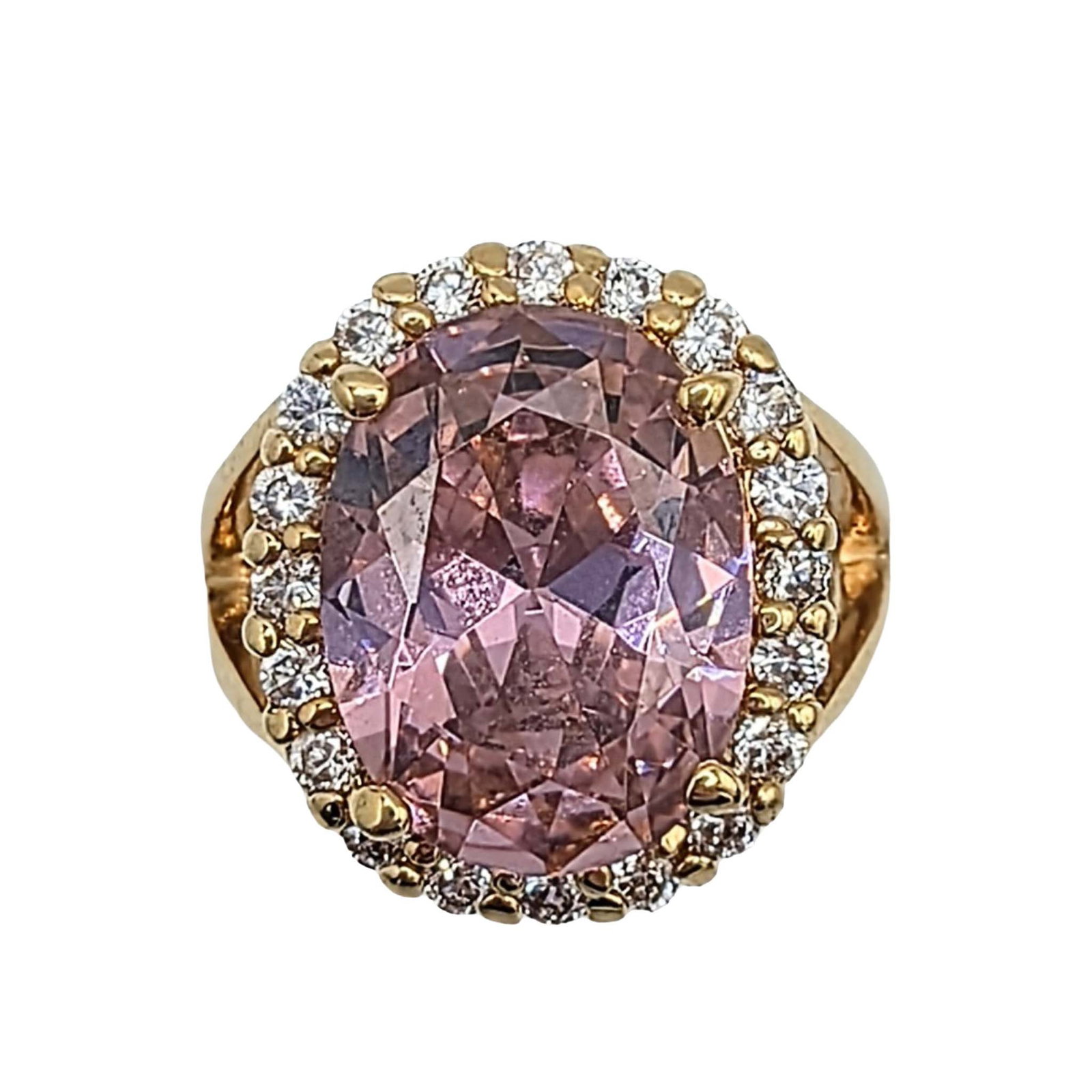 Signed Gold Tone Metal Rhinestone Halo Cocktail Ring: Signed Gold Tone Metal, Rhinestone Halo Cocktail Ring. Size 6. Signed JBK Thailand. 9g