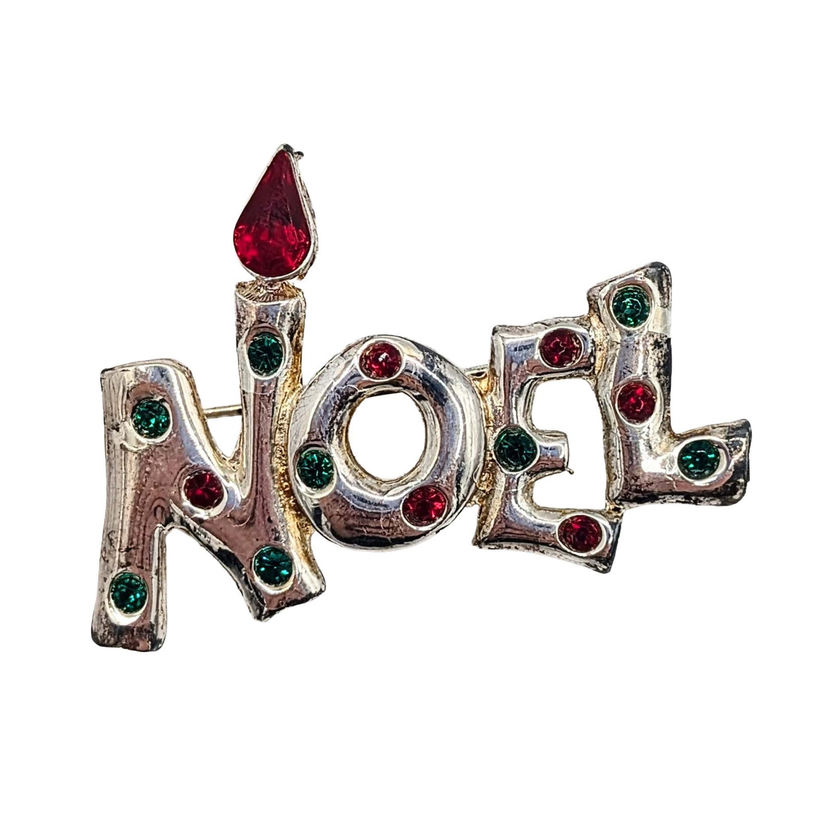 Eisenberg Ice Silver Tone Metal Rhinestone Noel Brooch: Eisenberg Ice Silver Tone Metal, Rhinestone Noel Christmas Brooch. Signed Eisenberg Ice. 8.3g