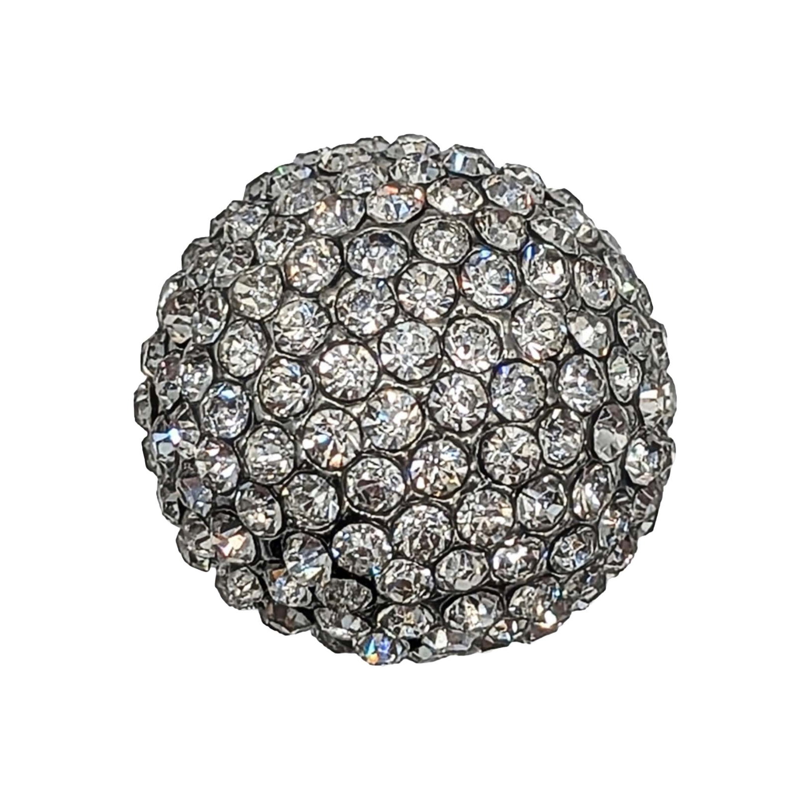 Silver Tone Metal Rhinestone Pave Globe Stretch Ring: Silver Tone Metal, Rhinestone Pave Globe Stretch Ring. Approx Size 8.5 (adjustable) Unsigned. 18.2g