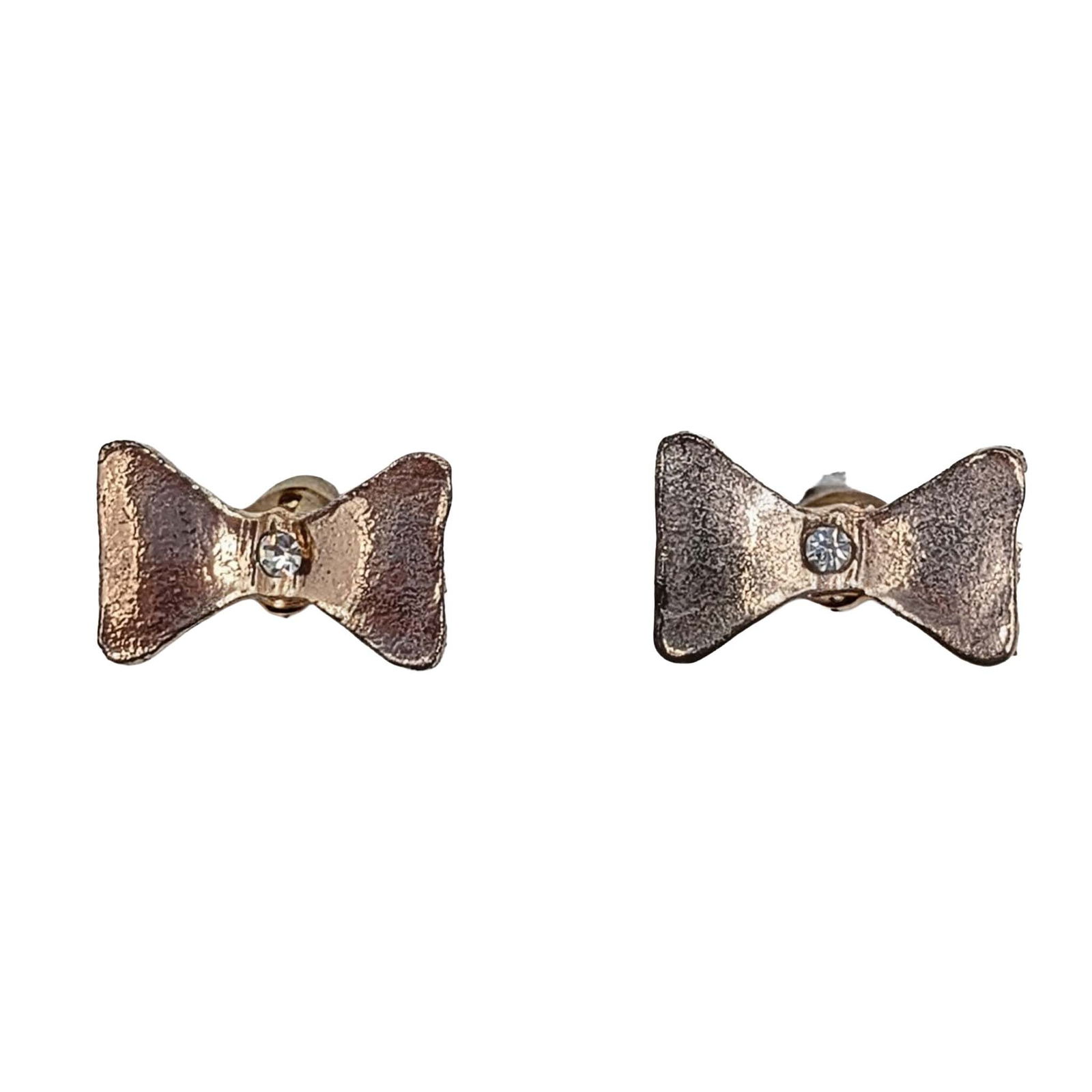 Rose Gold Tone Metal Rhinestone Bow Stud Earrings: Rose Gold Tone Metal, Rhinestone Bow Stud Earrings. Unsigned. 1.4g