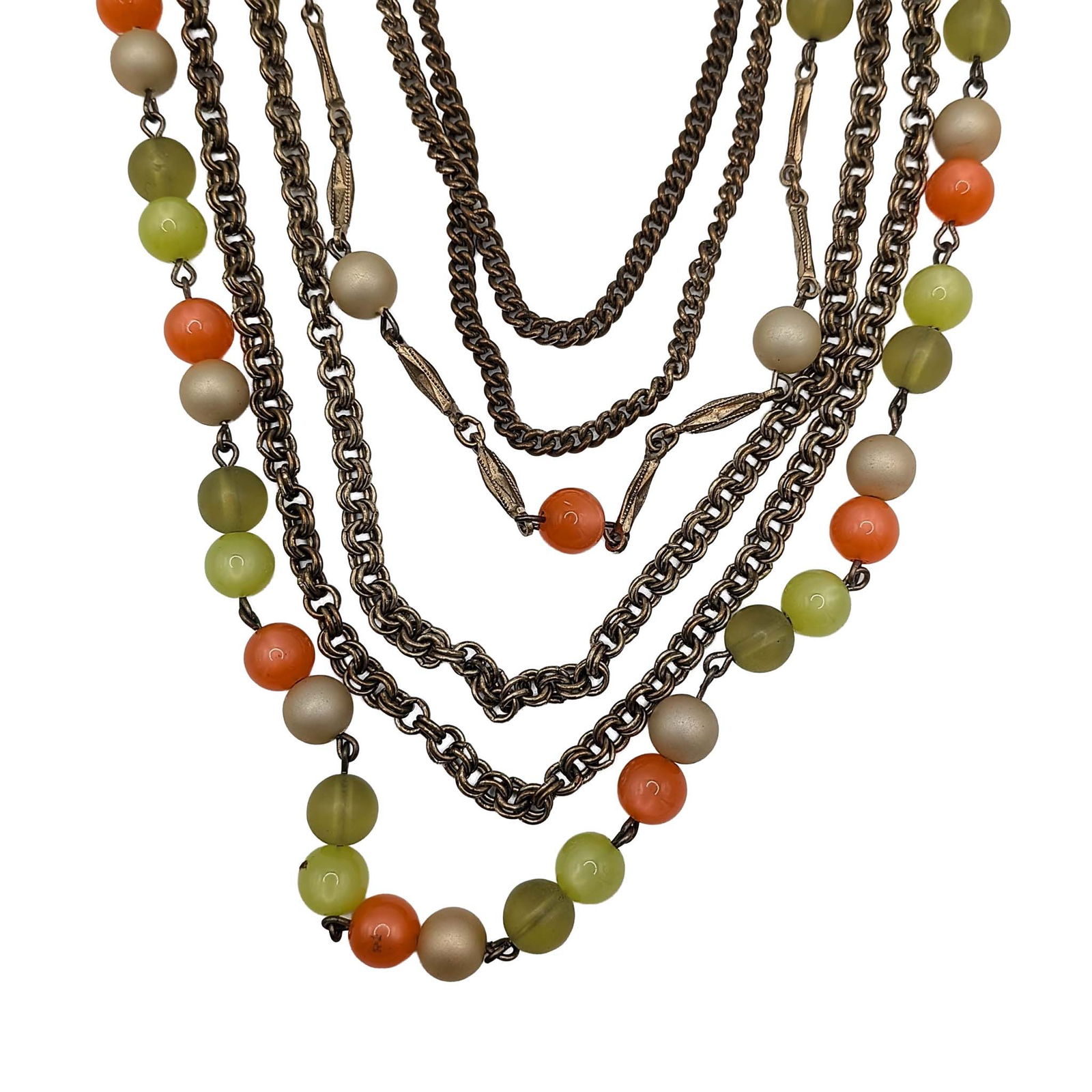 Vintage Gold and Silver Tone Metal Glass Bead Multi Chain Necklace (1 of 3)