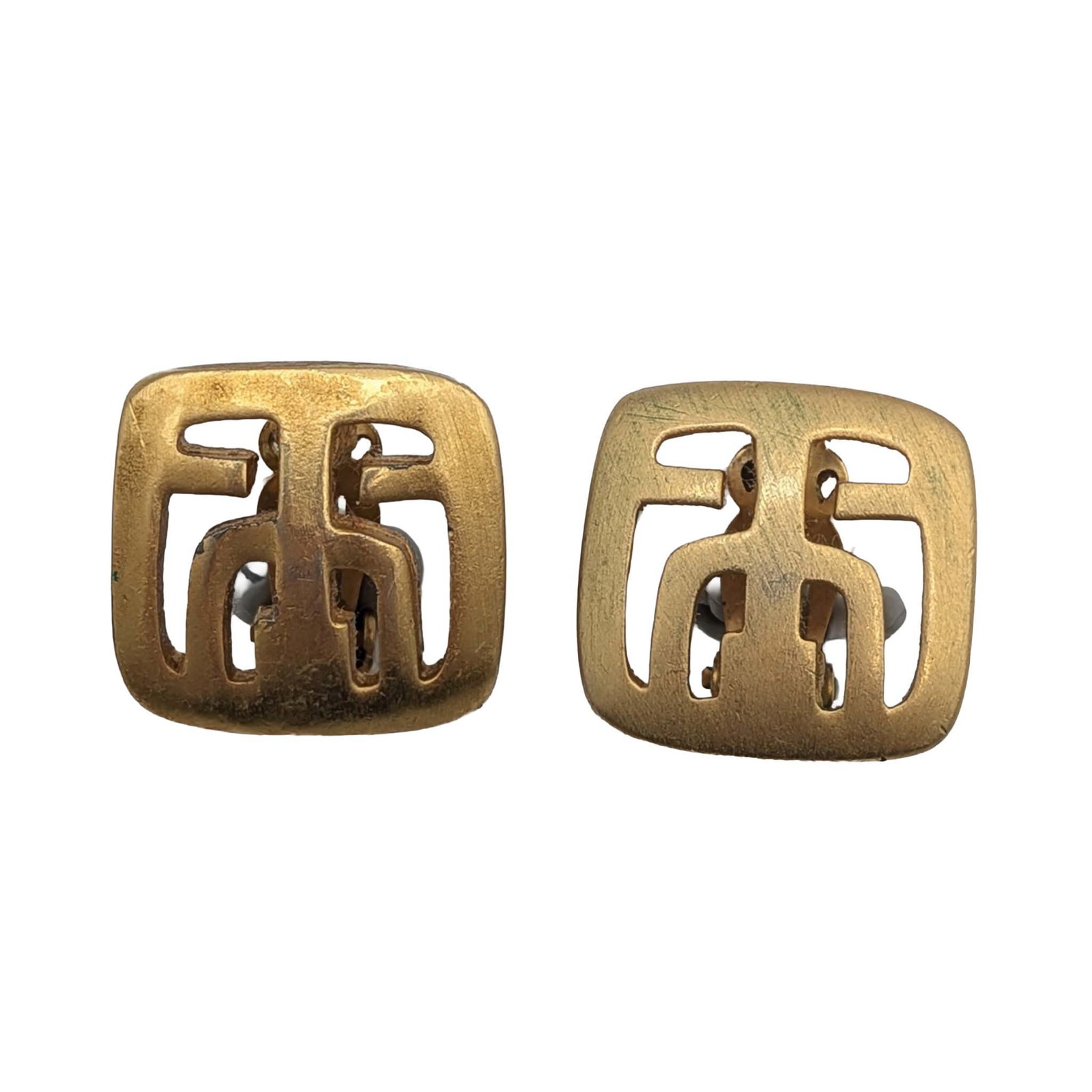 Gold Tone Metal Pierced Square Clip Back Earrings: Gold Tone Metal Pierced Square Clip Back Earrings. Unsigned. 12.2g