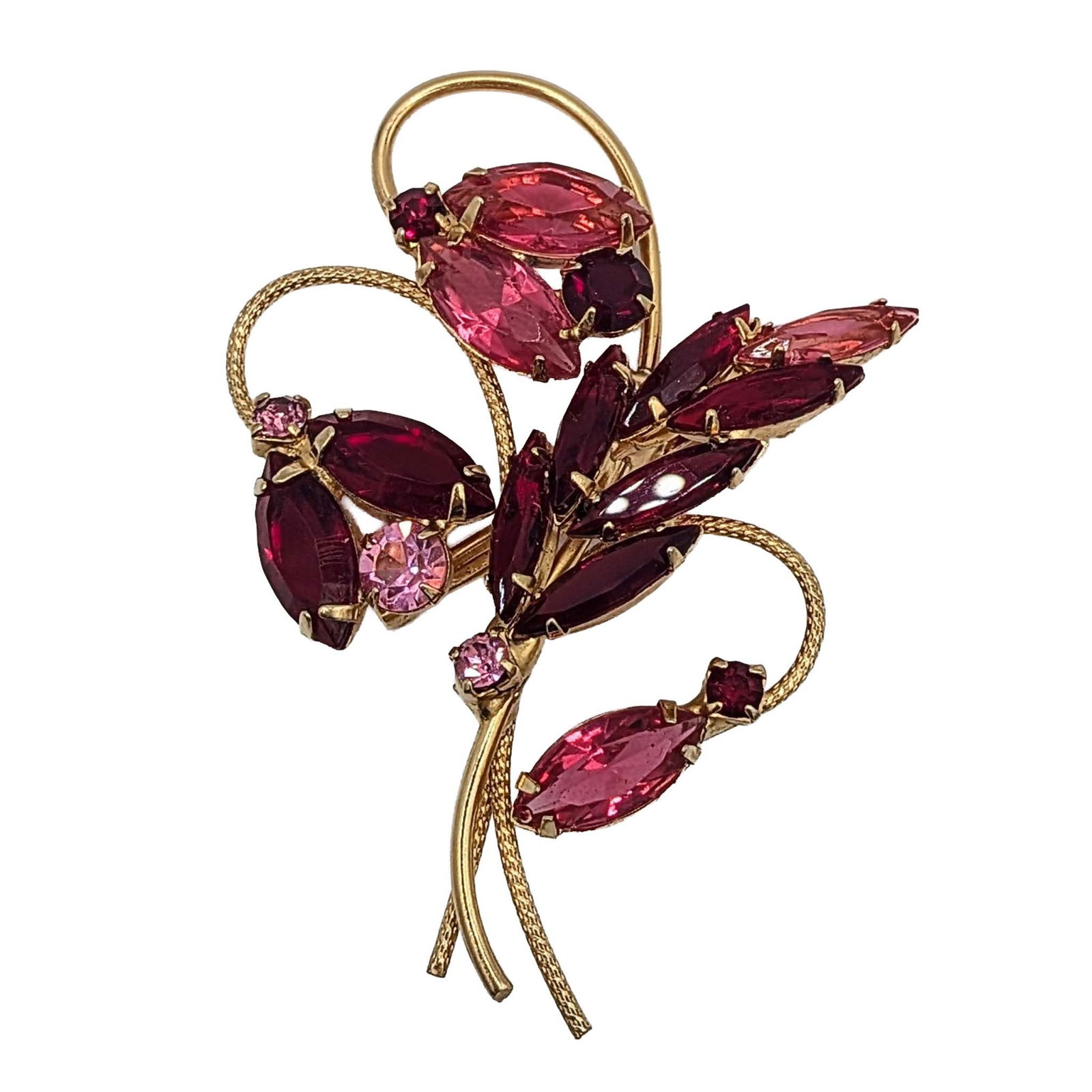 Vintage Gold Tone Metal Rhinestone Floral Spray Brooch: Vintage Gold Tone Metal, Rhinestone Floral Spray Brooch. Unsigned. 14.7g