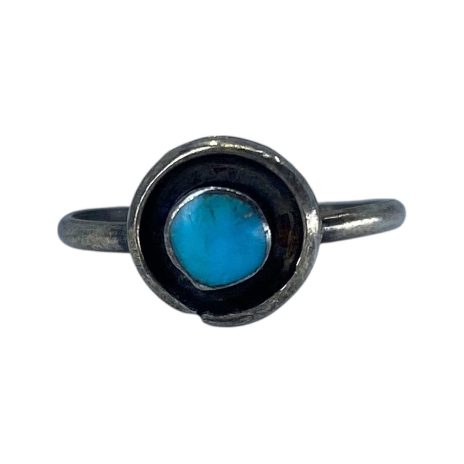 Sterling Round Turquoise Dainty Ring 1g sz 3.25: Sterling Round Turquoise Dainty Ring 1g sz 3.25