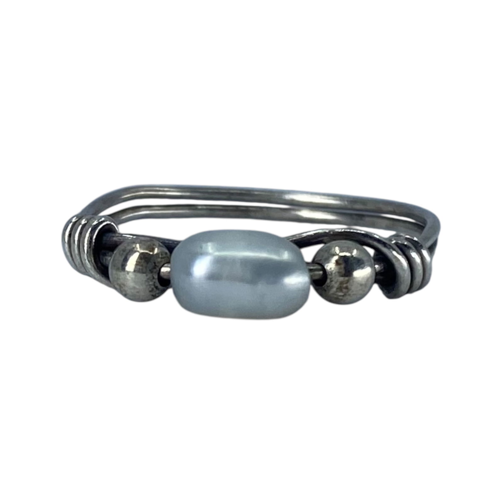 Sterling Pearl Wire Wrap Ring 1.2g sz 6.75: Sterling Pearl Wire Wrap Ring 1.2g sz 6.75