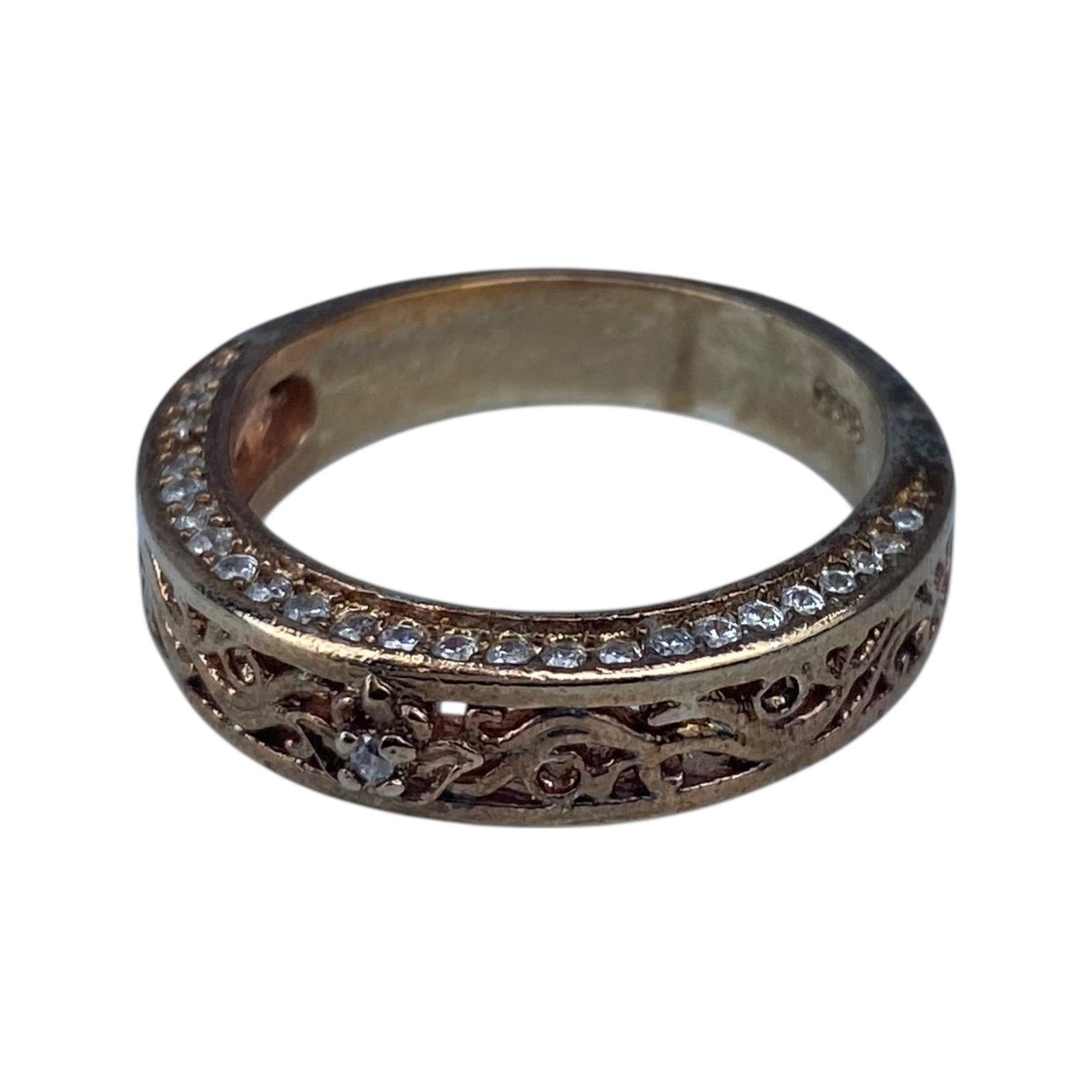 Gold Over Sterling Round Rhinestone Cut Out Ring 3.4g sz 6.75 (1 of 5)