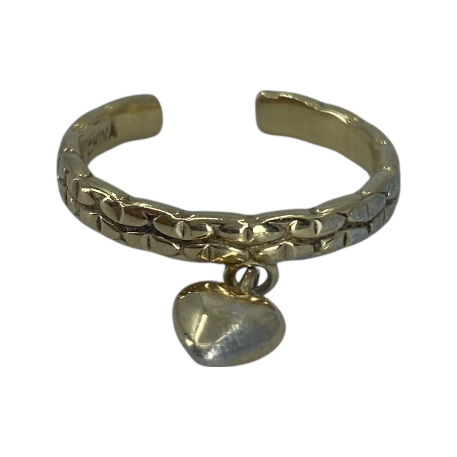 Ross Simons Gold Over Sterling Heart Dangle Adjustable Ring 2g sz 4.5: Ross Simons Gold Over Sterling Heart Dangle Adjustable Ring 2g sz 4.5 Engraved R 925 China