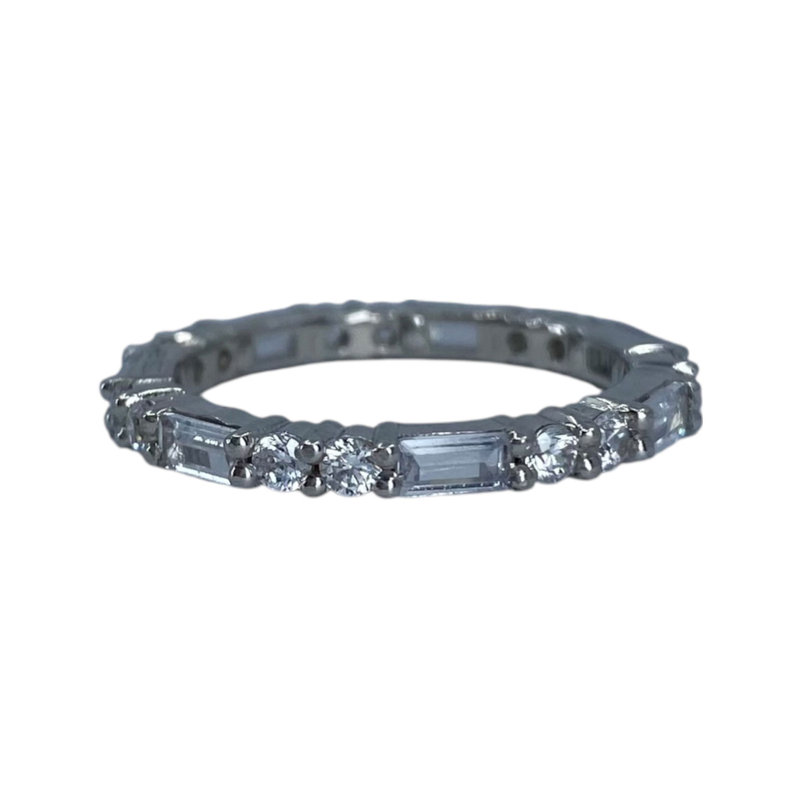 Sterling Baguette and Round Rhinestone Eternity Band 2.4g sz 6.75: Sterling Baguette and Round Rhinestone Eternity Band 2.4g sz 6.75