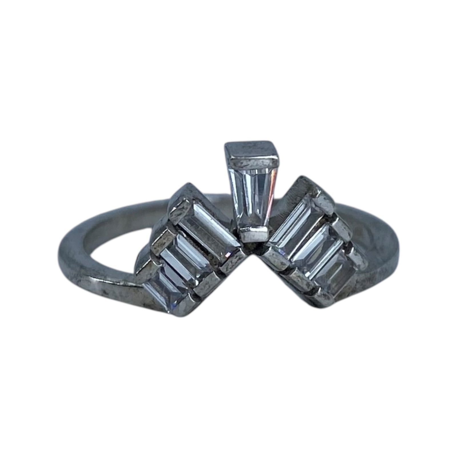 Sterling Baguette Rhinestone Contour Ring 2g sz 5.5: Sterling Baguette Rhinestone Contour Ring 2g sz 5.5