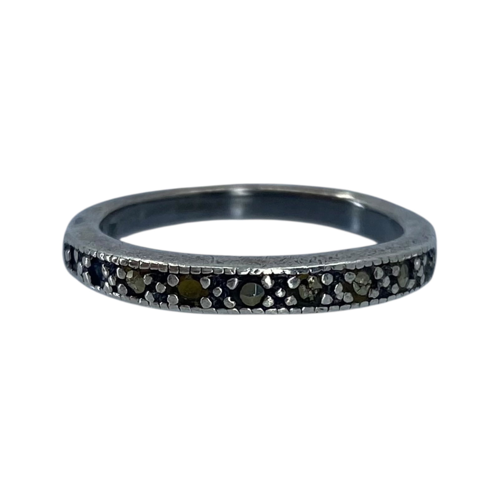 Sterling Marcasite Band 3g sz 5.75: Sterling Marcasite Band 3g sz 5.75 Engraved 925, Missing Stones - Sold as is