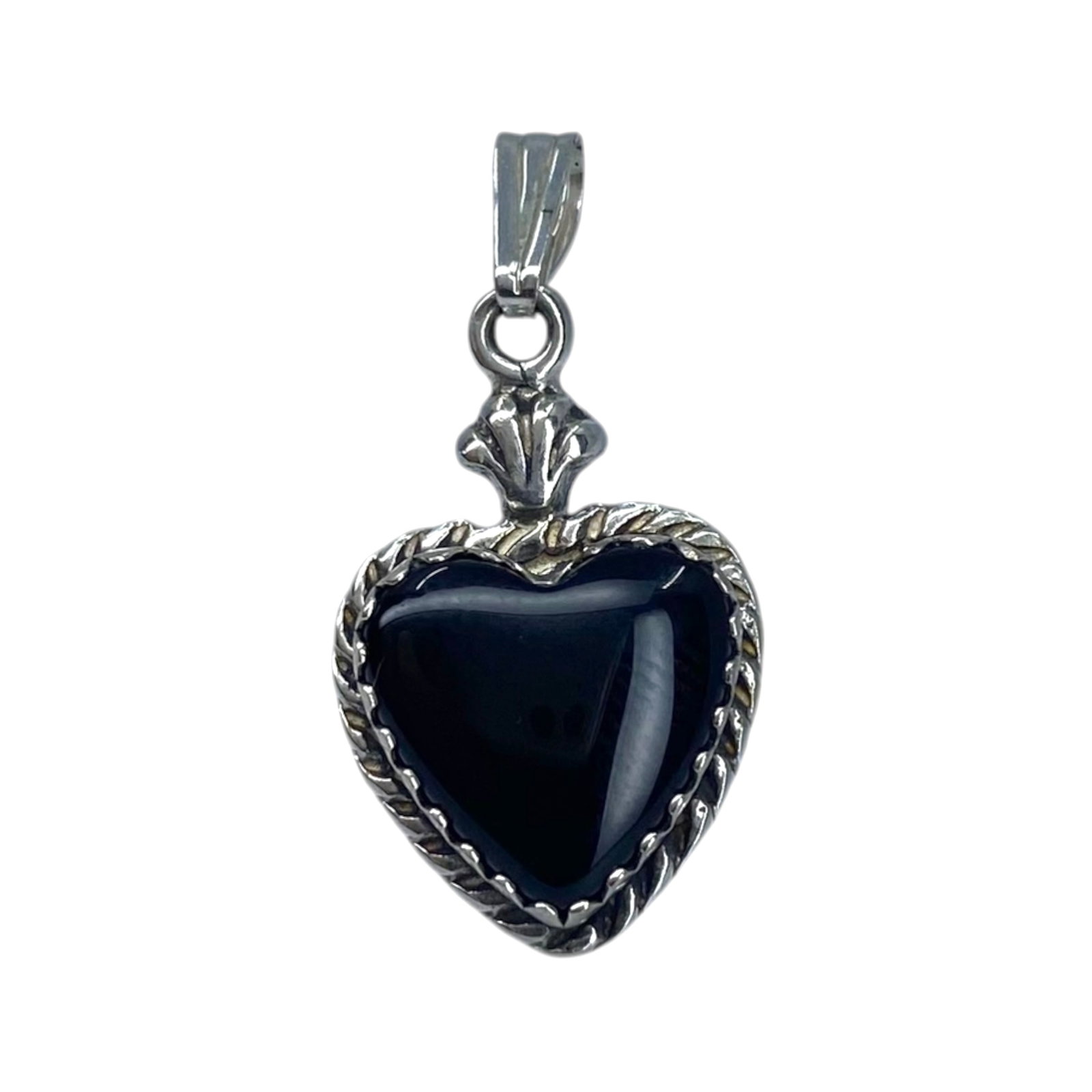 Signed Sterling Onyx Heart Pendant 2.1g (1 of 4)