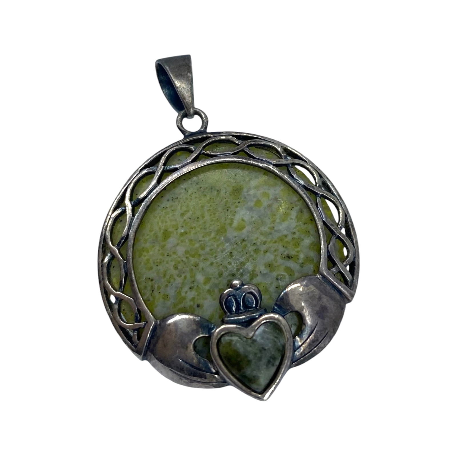 Sterling Irish Connemara Marble Celtic Pendant 7g: Sterling Irish Connemara Marble Celtic Pendant 7g Engraved 925 Ireland