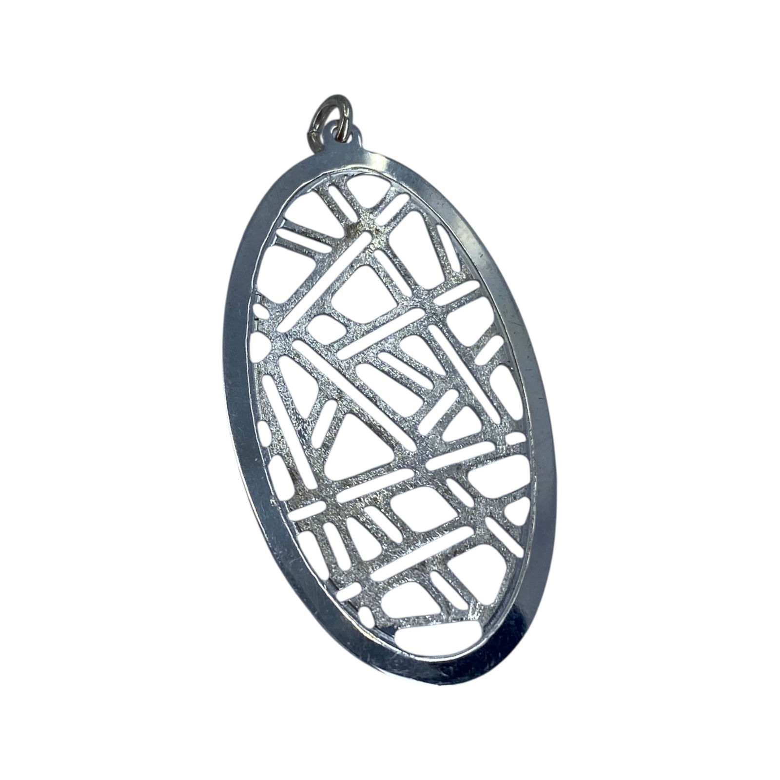 Sterling Oval Geometric Cut Out Pendant 2g: Sterling Oval Geometric Cut Out Pendant 2g Engraved Italy 925