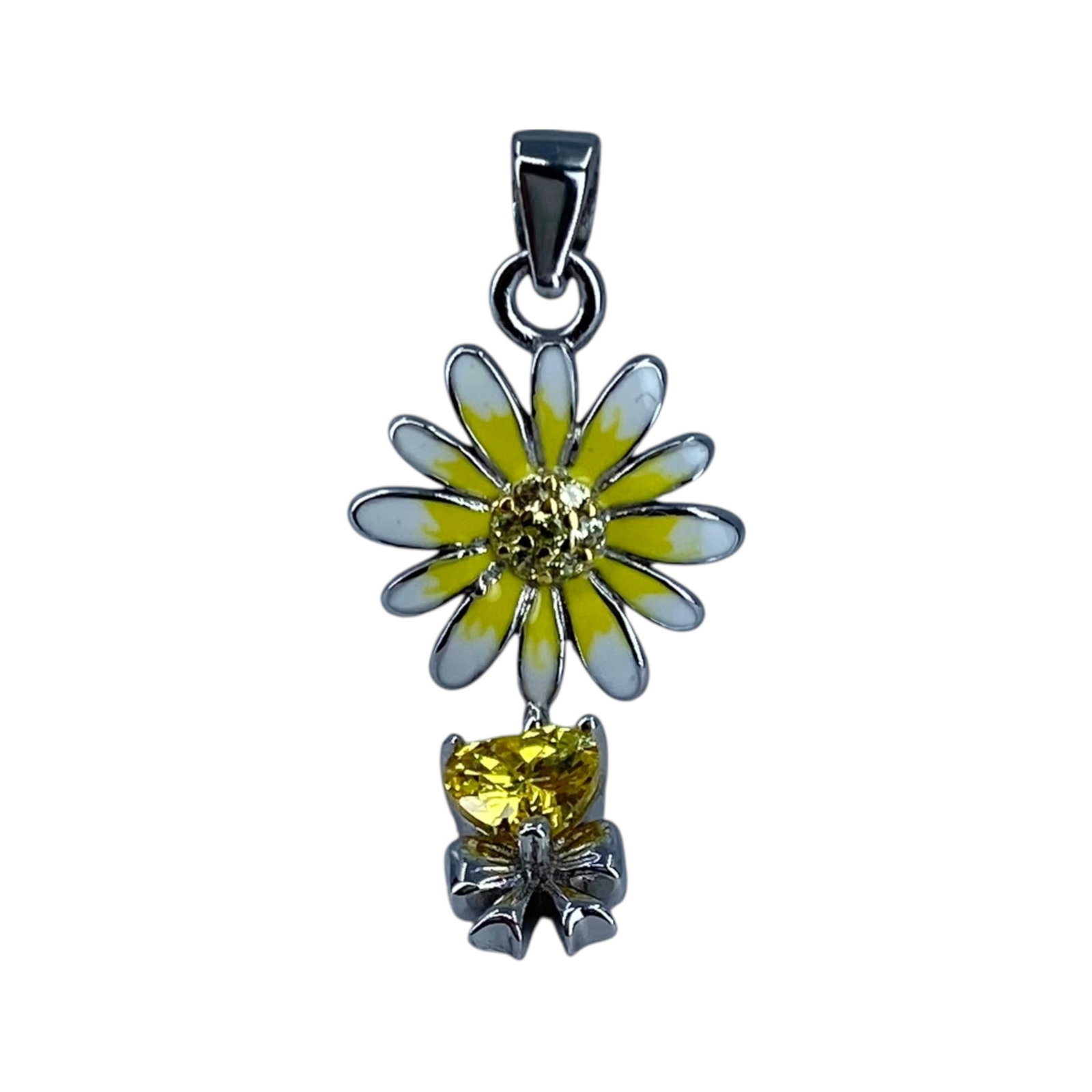 Sterling Yellow Heart Rhinestone Sunflower Pendant 1.3g (1 of 4)