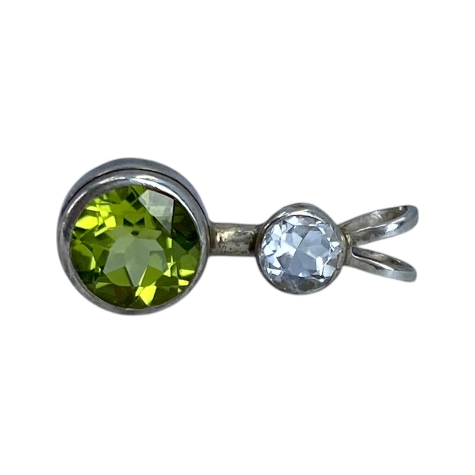 Sterling Multi Stone Double Circle Pendant 1g: Sterling Colorless Topaz And Peridot Double Circle Pendant 1g