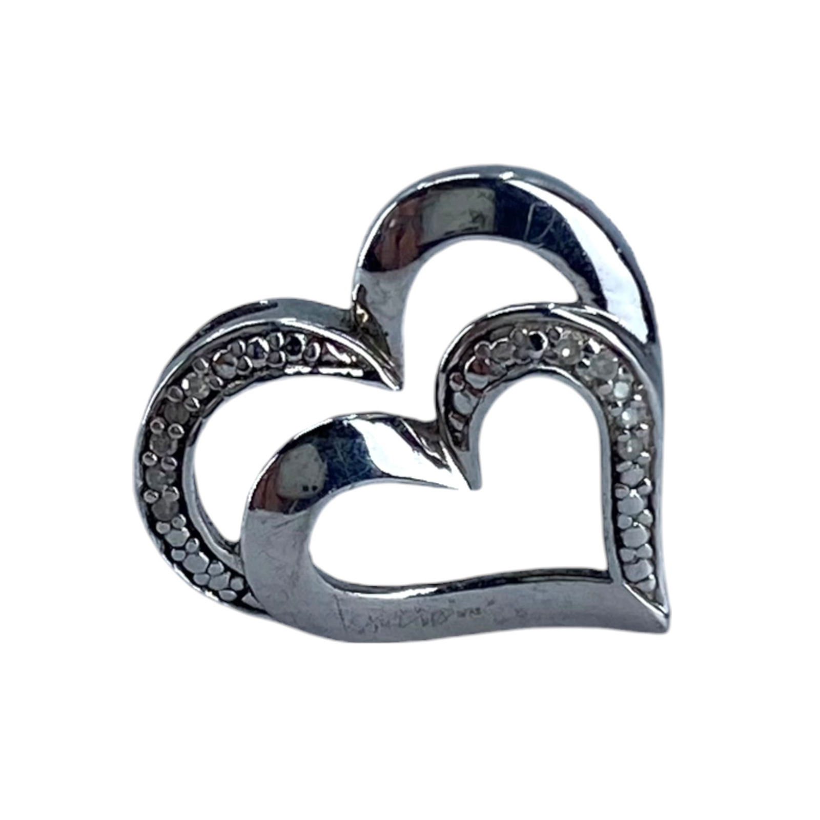 Signed Sterling Diamond Elegant Heart Pendant 1g: Signed Sterling Diamond Elegant Heart Pendant 1g Engraved 925 SUN