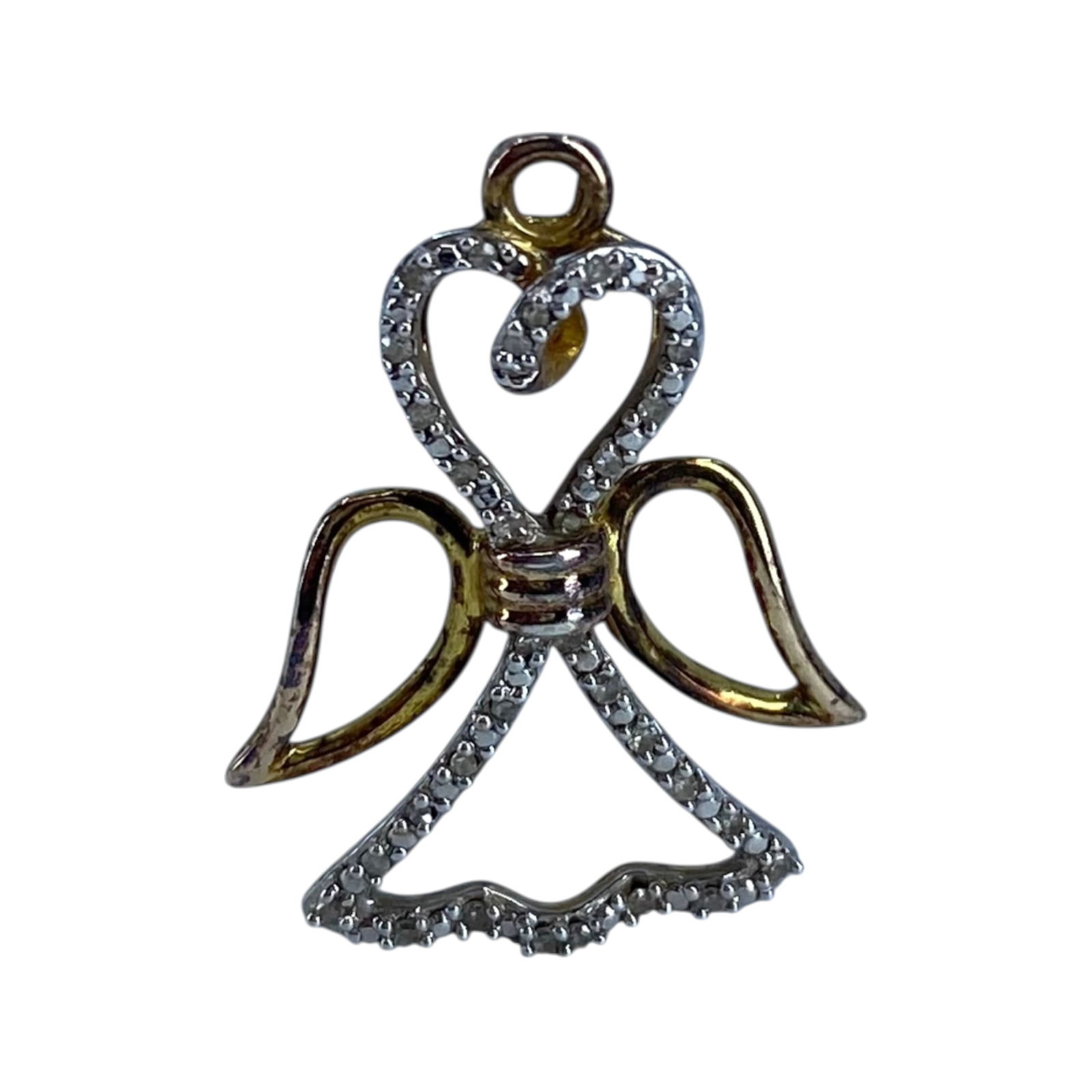 Signed Gold Over Sterling Diamond Angel Pendant 2g: Signed Gold Over Sterling Diamond Angel Pendant 2g Engraved 925 SUN, Sold as is - some wear on gold