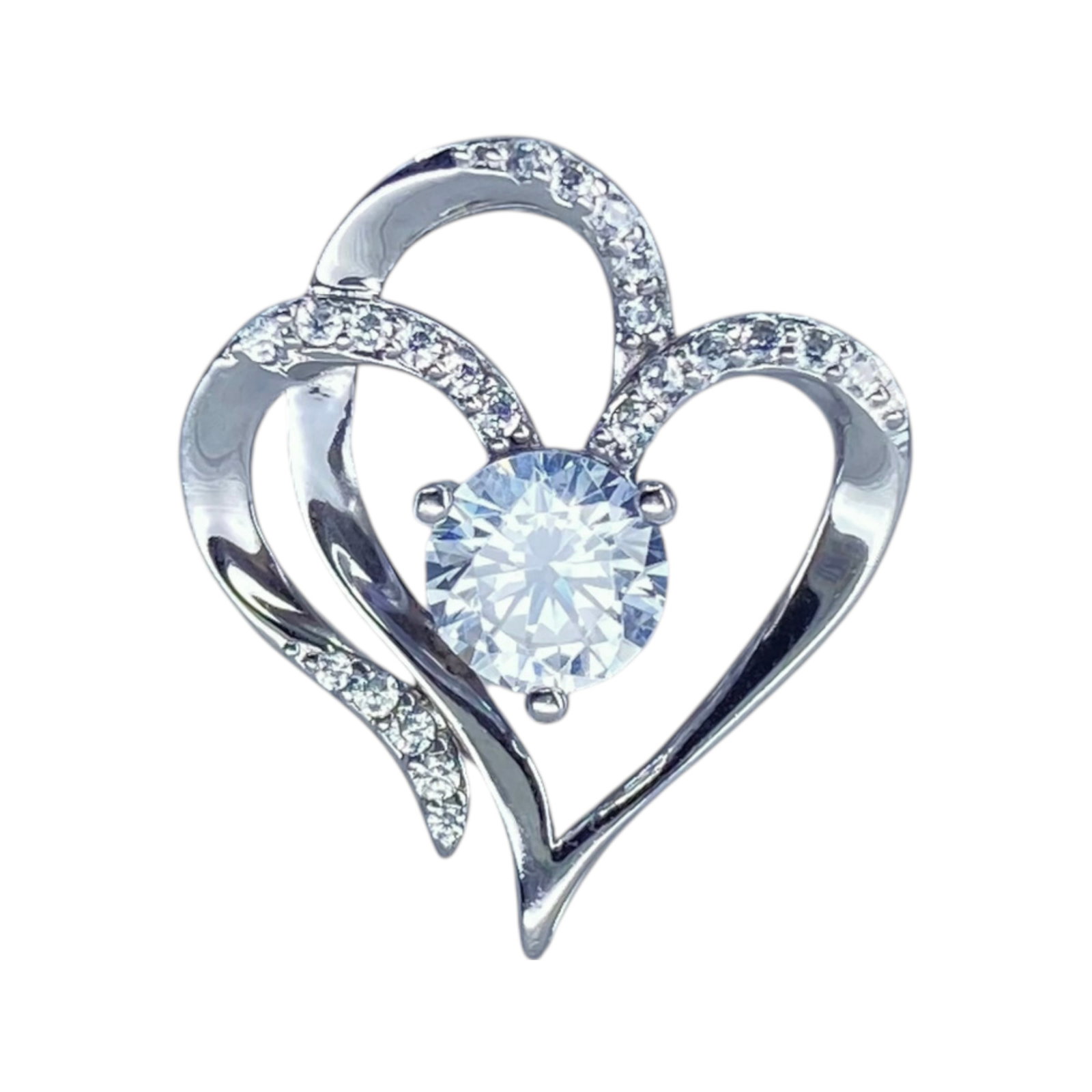 Sterling Round Rhinestone Heart Slide Pendant 2.2g (1 of 4)