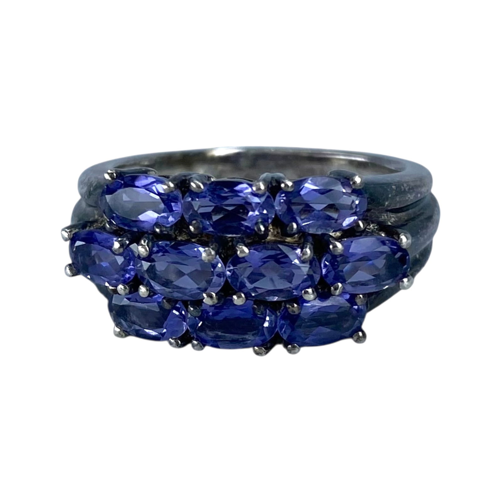 Michelle Albala Oval Tanzanite Cluster Ring 5.1g sz 7: Michelle Albala Oval Tanzanite Cluster Ring 5.1g sz 7 Engraved with Michelle Albala Hallmark 925 Made in China