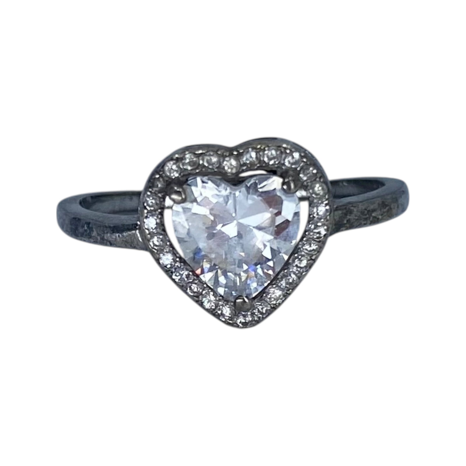 Signed Sterling Heart Rhinestone Halo Ring 2.3g sz 7.5: Signed Sterling Heart Rhinestone Halo Ring 2.3g sz 7.5 Engraved with hallmark: N in a square, 925 CN