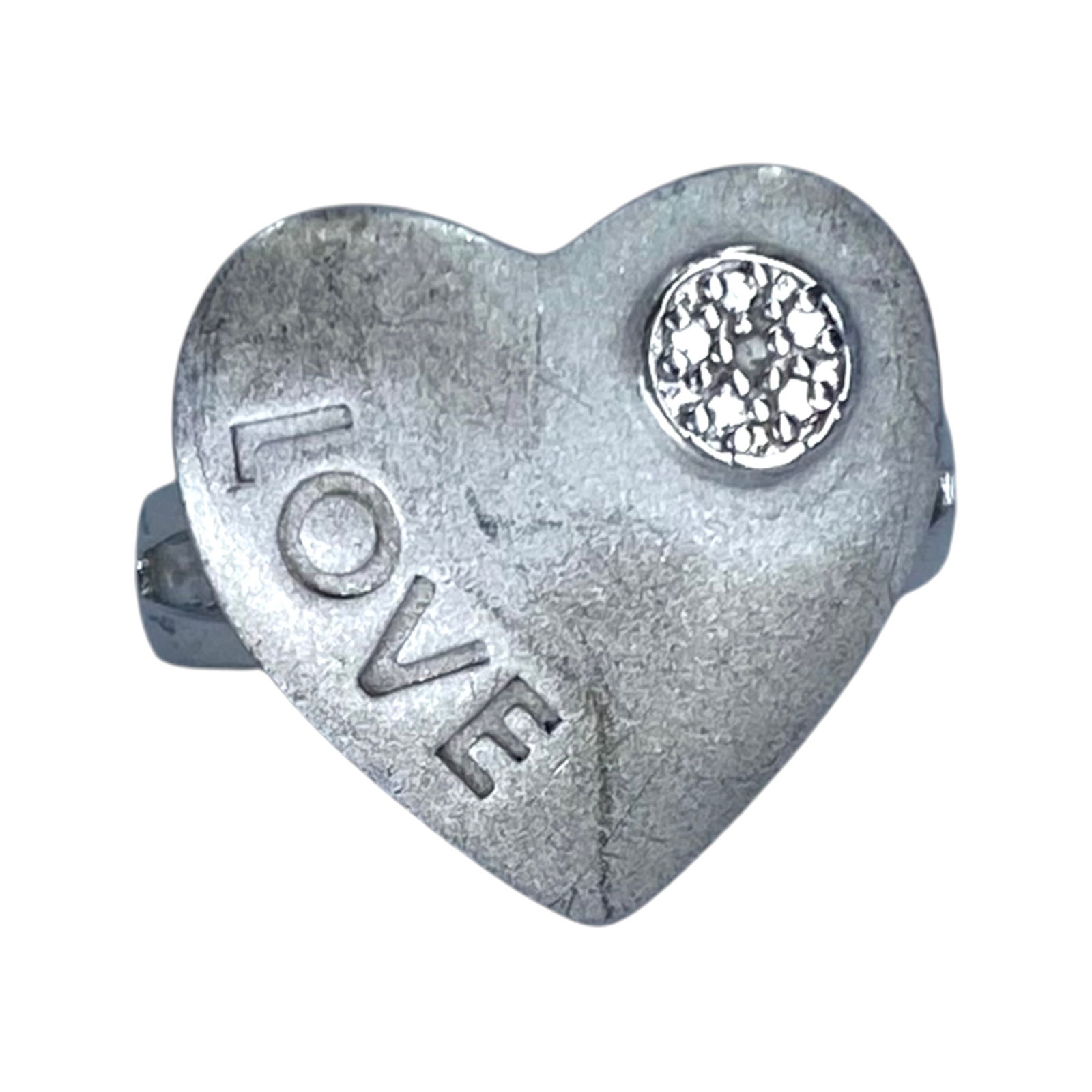 Signed Sterling Diamond Love Heart Ring 5g sz 6.75: Signed Sterling Diamond 'Love' Engraved Heart Ring 5g sz 6.75 Engraved R 925 China