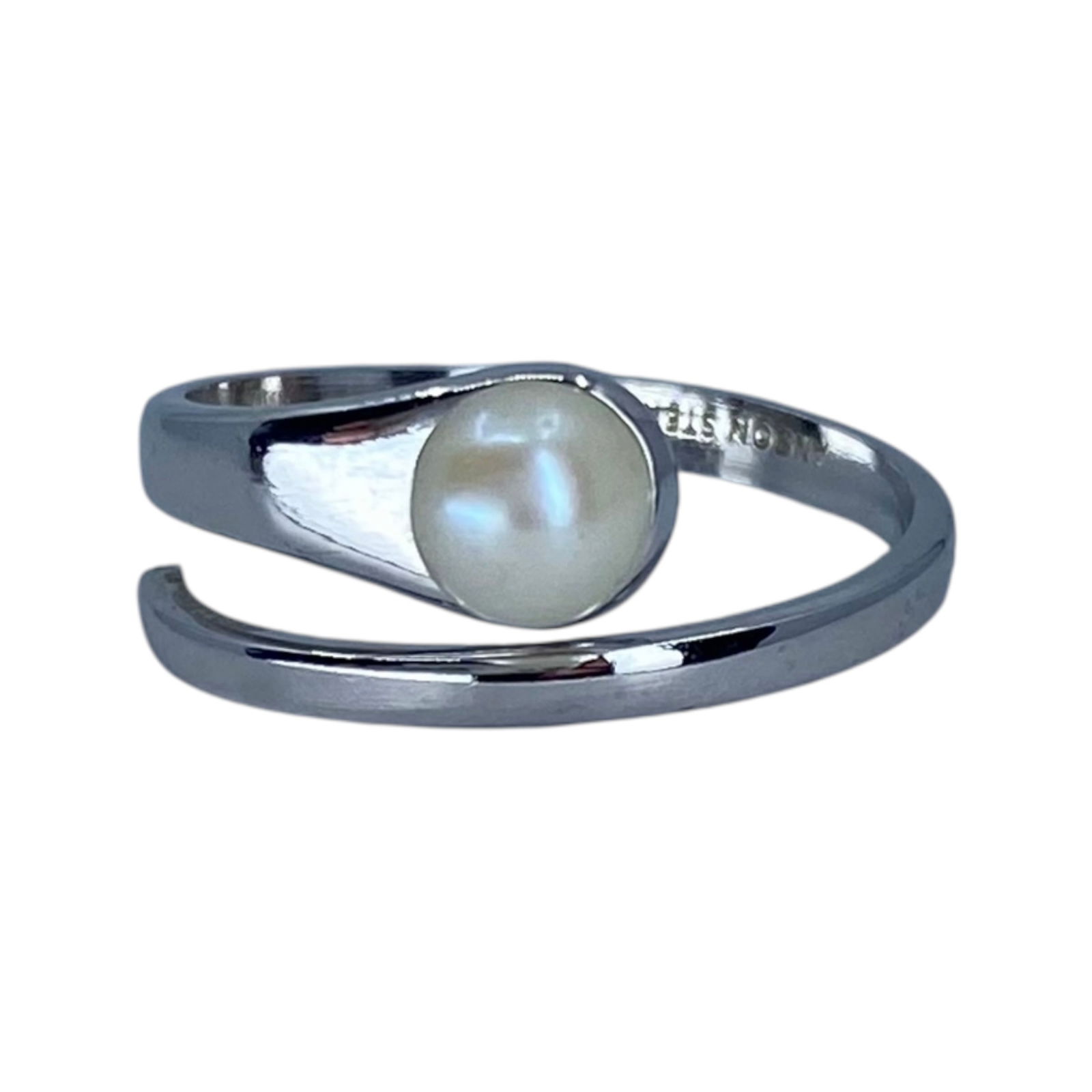 Anson Sterling Pearl Simple Bypass Ring 2.1g sz 6.25: Anson Sterling Pearl Simple Bypass Ring 2.1g sz 6.25 Engraved Anson Sterling