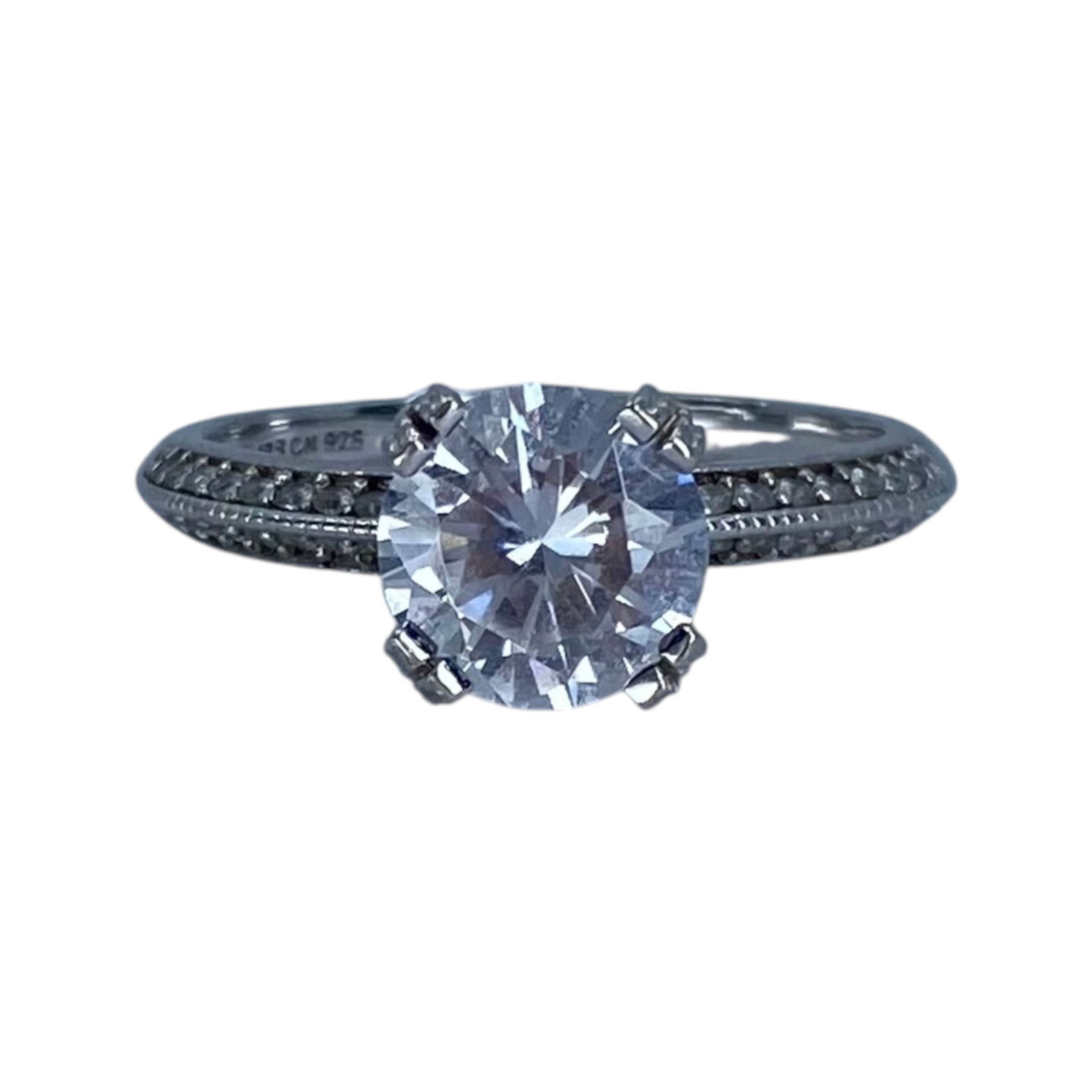 Signed Sterling Round CZ Pointed Band Engagement Ring 3.1g sz 7.75: Signed Sterling Round CZ Pointed Band Engagement Ring 3.1g sz 7.75, Engraved IBB CN 925