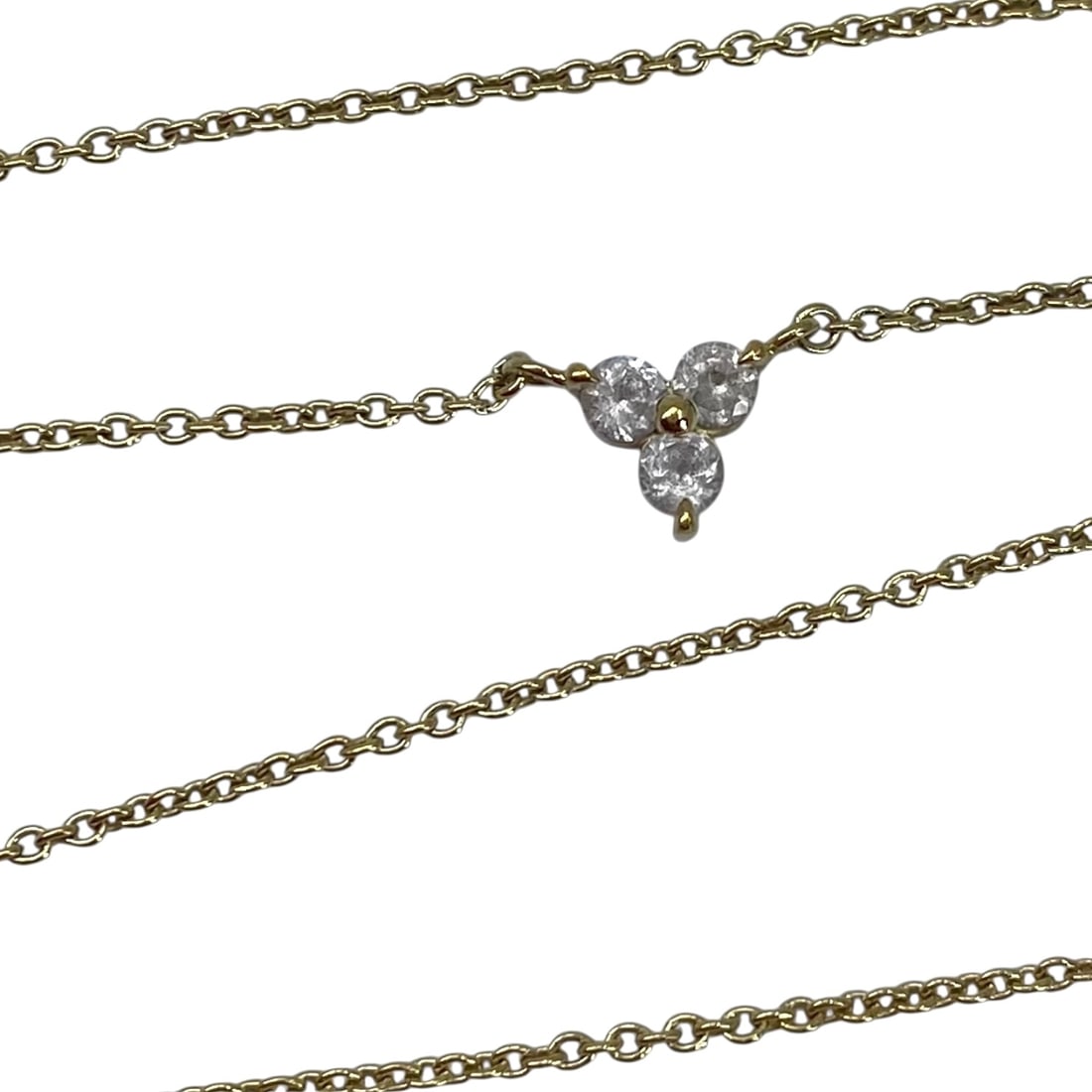 Signed Gold Over Sterling Triple Colorless Topaz Pendant Necklace 18.25in 2.34g: Signed Gold Over Sterling Triple Colorless Topaz Pendant Necklace 18.25in 2.34g Includes an end charm logo that looks like a V or Z, Engraved 925