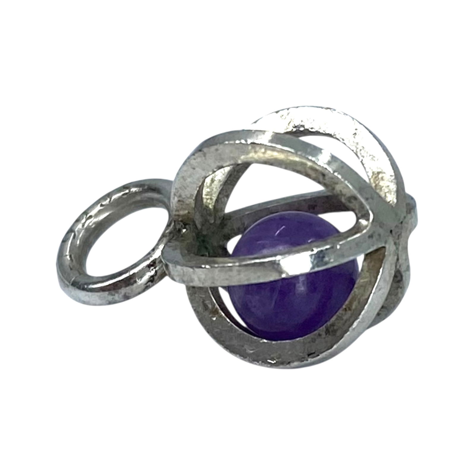 Sterling Amethyst Bead Cage Pendant 1.4g: Sterling Amethyst Bead Cage Pendant 1.4g Engraved Finland 925S