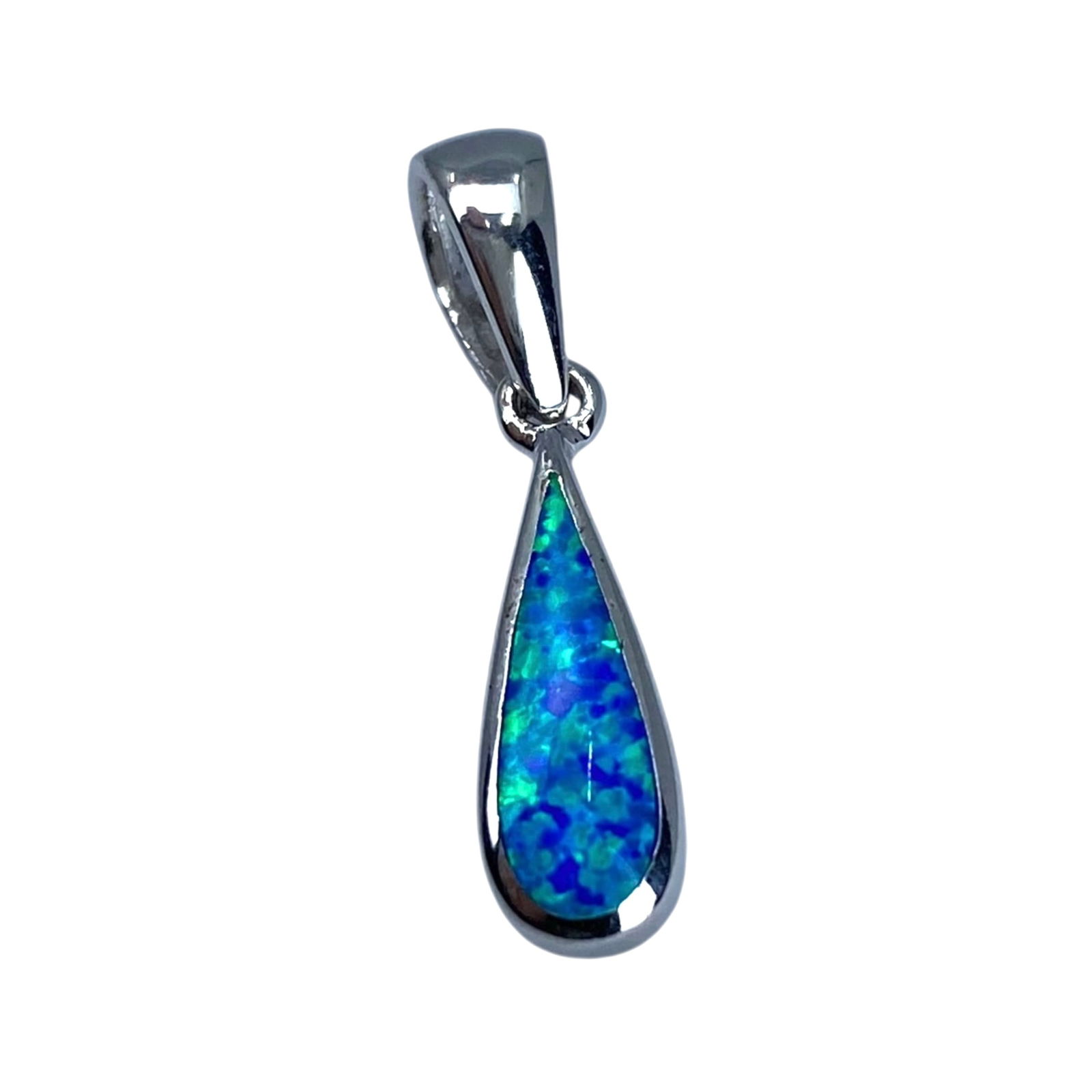 Signed Sterling Blue Opal Teardrop Pendant 1.1g: Signed Sterling Blue Opal Teardrop Pendant 1.1g Engraved 925 AK