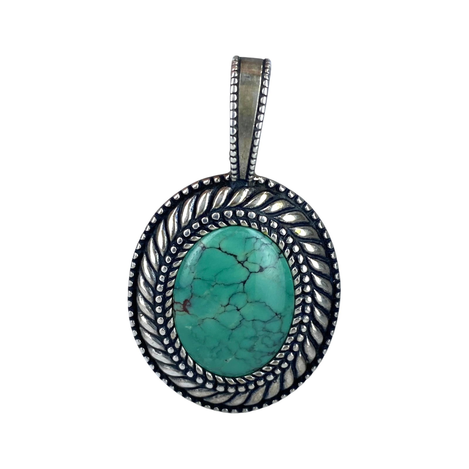 Carolyn Pollack Oval Green Turquoise Pendant 10.4g: Carolyn Pollack Oval Green Turquoise Pendant 10.4g Engraved CP 925 Copyright, Sold a is, Clip on Bail broken