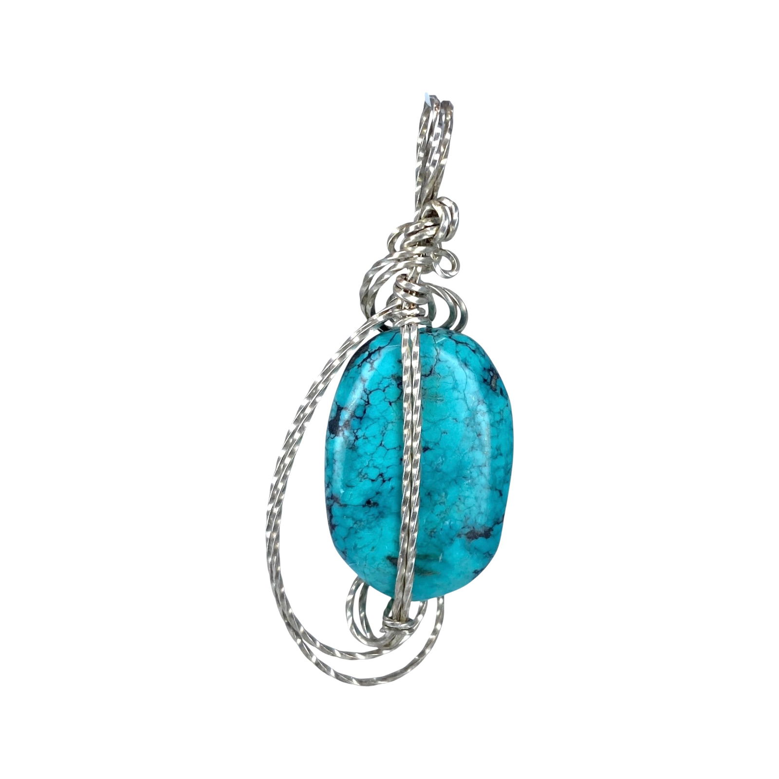 Sterling Wire Wrapped Turquoise Pendant 13.2g: Sterling Wire Wrapped Turquoise Pendant 13.2g