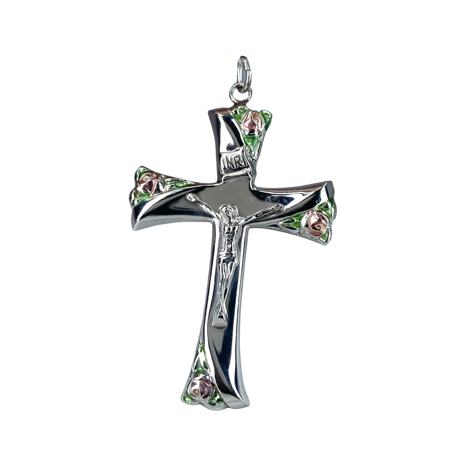Signed Sterling Crucifix Painted Pendant 3g (1 of 3)