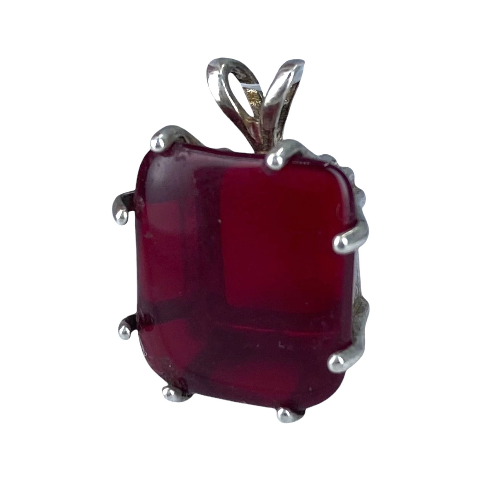 Sterling Red Glass Square Pendant 2.1g: Sterling Red Glass Square Pendant 2.1g Engraved .925