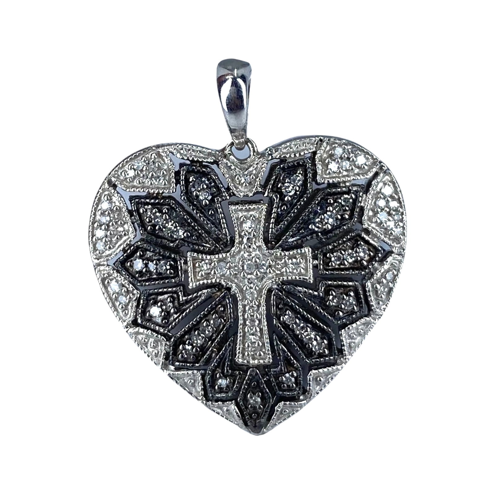 Signed Sterling Diamond Cross Heart Pendant 4g: Signed Sterling Diamond Cross Heart Pendant 4g Engraved 925 and a Jewish hallmark that seems to be Manora over waves?