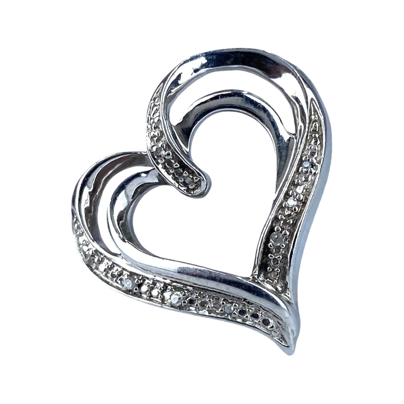 Signed Sterling Diamond Set Heart Pendant 4g: Signed Sterling Diamond Set Heart Pendant 4g Engraved 925 B hallmark