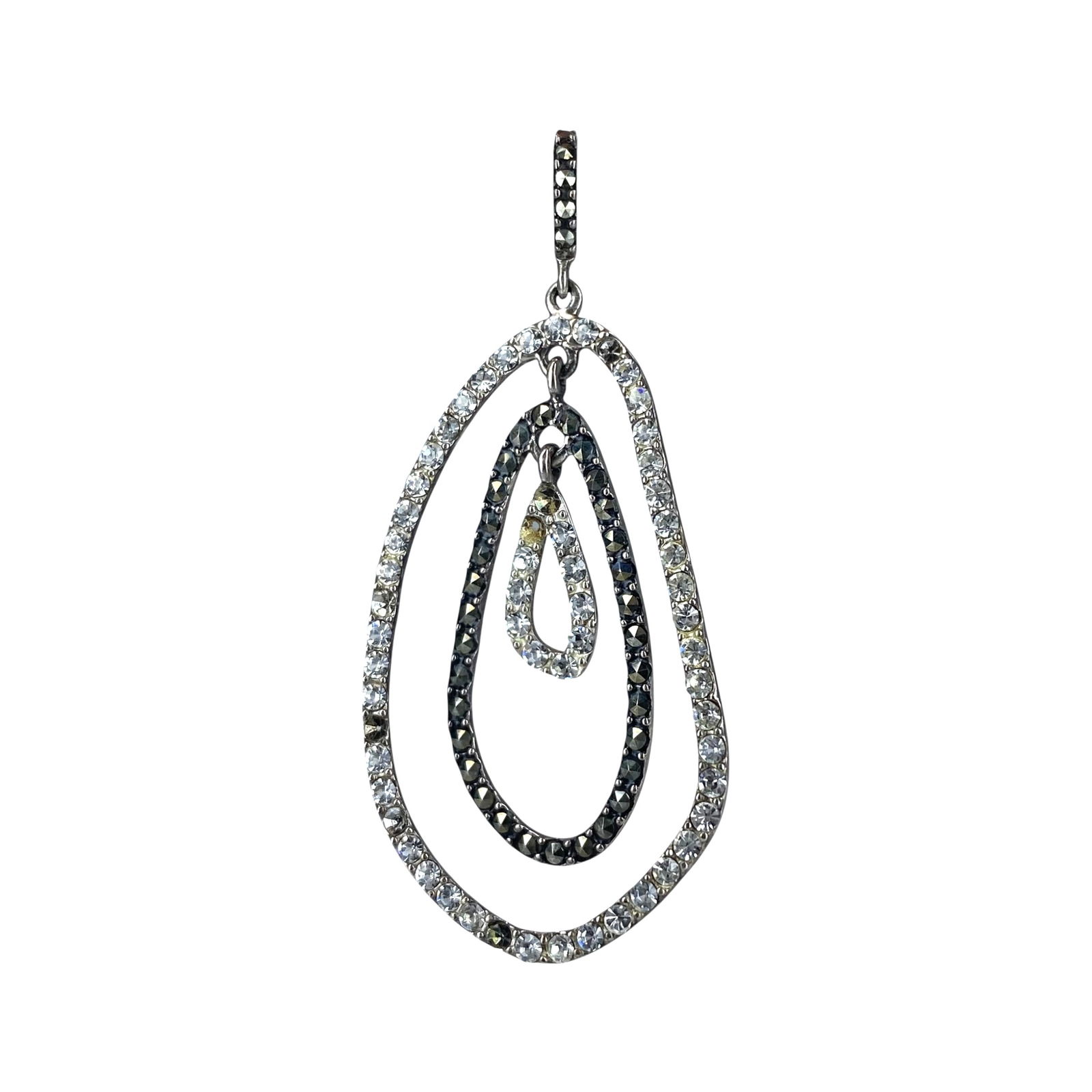 Signed Sterling Multi Stone Oval Dangle Pendant 2.33g: Signed Sterling Marcasite and Rhinestone Oval Dangle Pendant 2.33g Engraved 925 SLC China, Sold as is- missing rhinestones